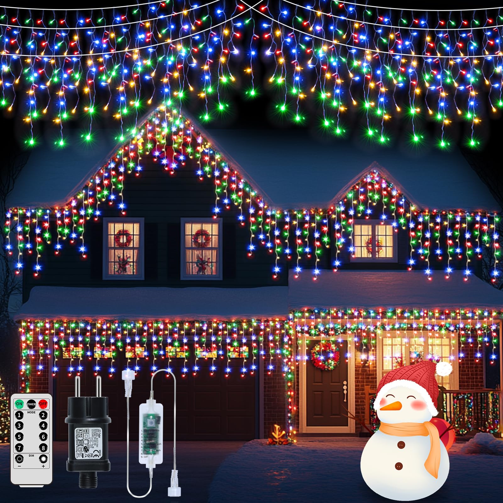 XZAI 800LED 72FT, Fairy Icicle String Lights, Plug-in, Multi-Color & Cool White, Christmas Party Decors, Remote, 8 Modes, Timer,
