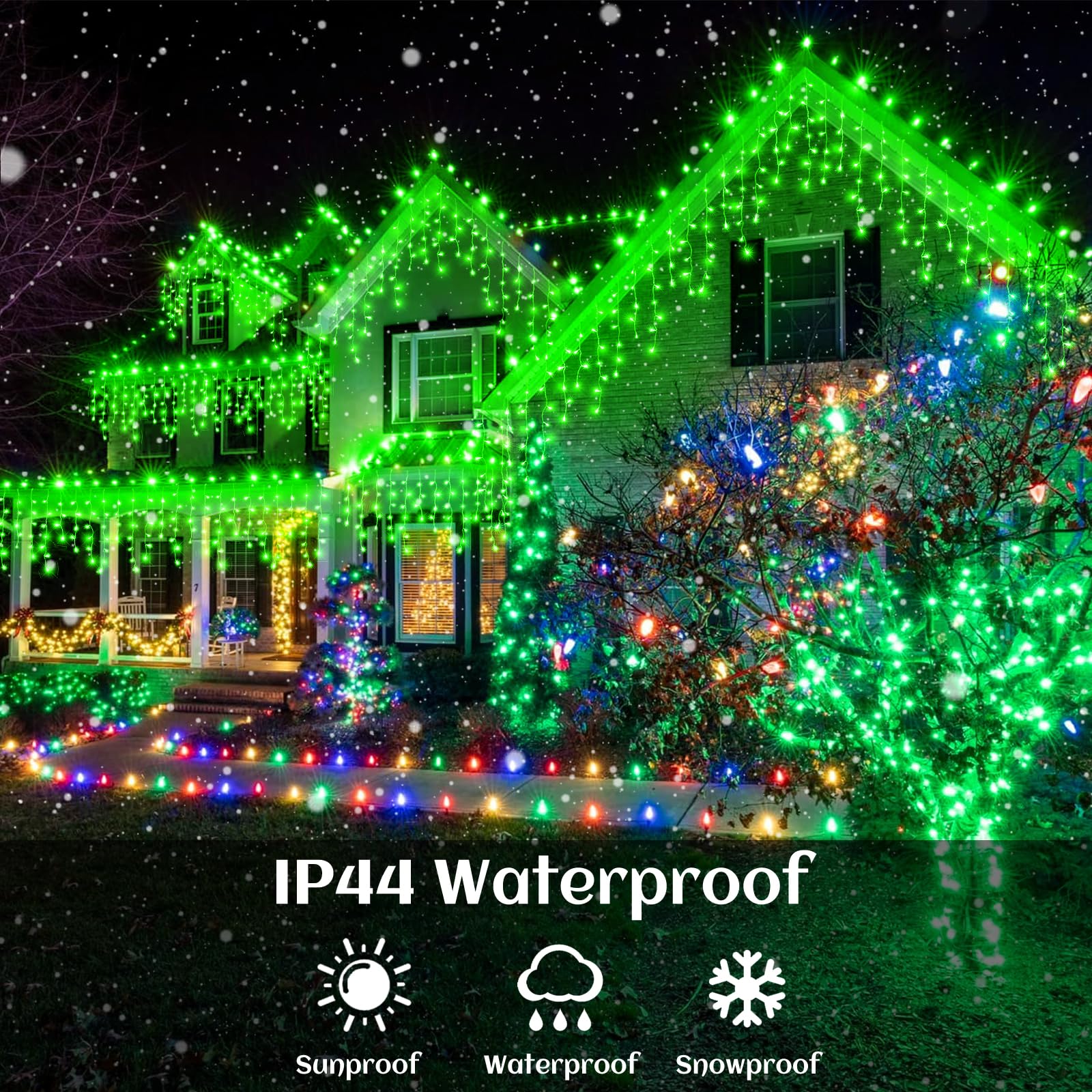33Ft Icicle Lights For Outside, Green Christmas Lights Outdoor Waterproof, 400 Led Twinkle Tree With 75 Drops Clear Wire Short C