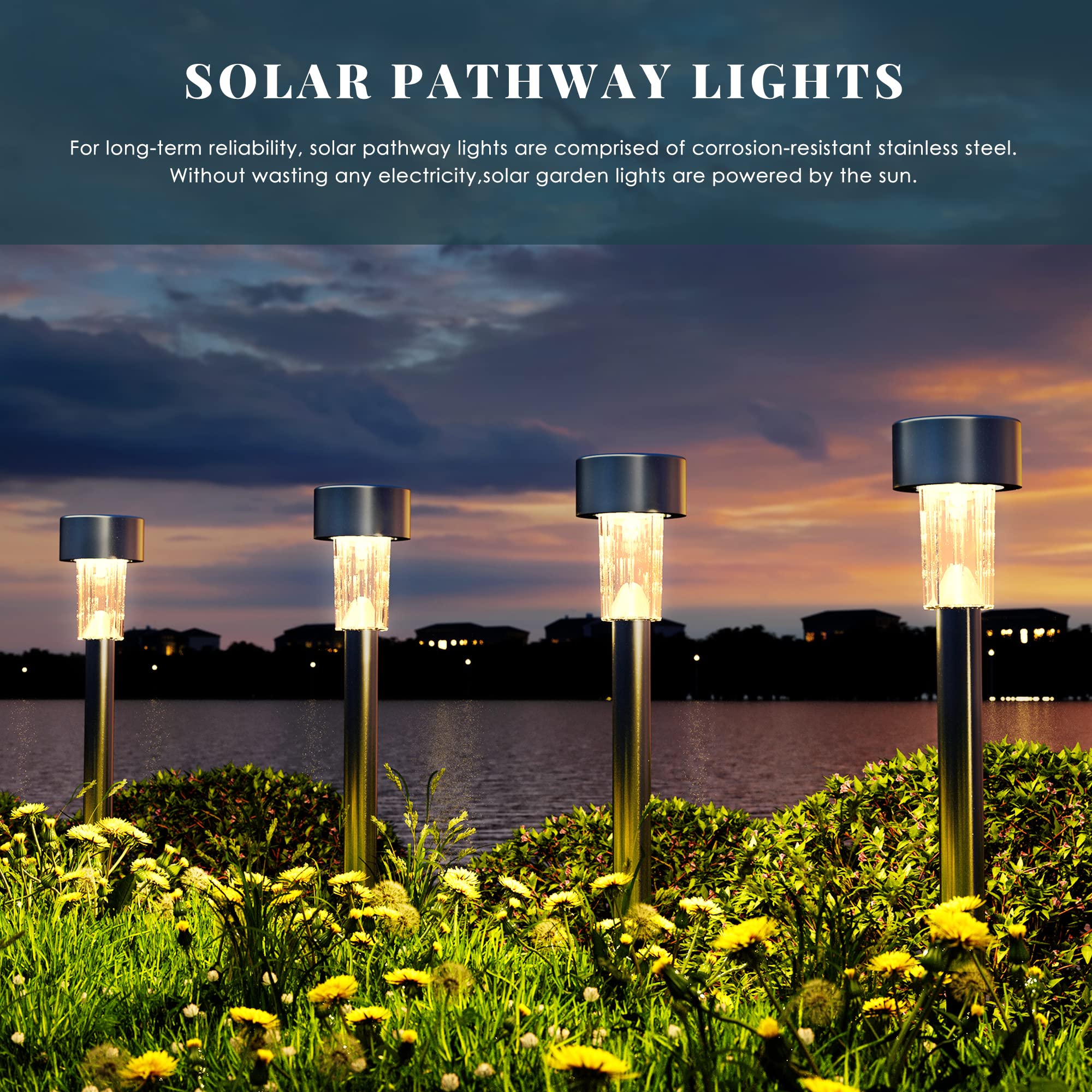 SOLPEX Solar Outdoor Lights 16 Pack, Stainless Steel, Waterproof LED Landscape Lighting, Warm White, Model 6983