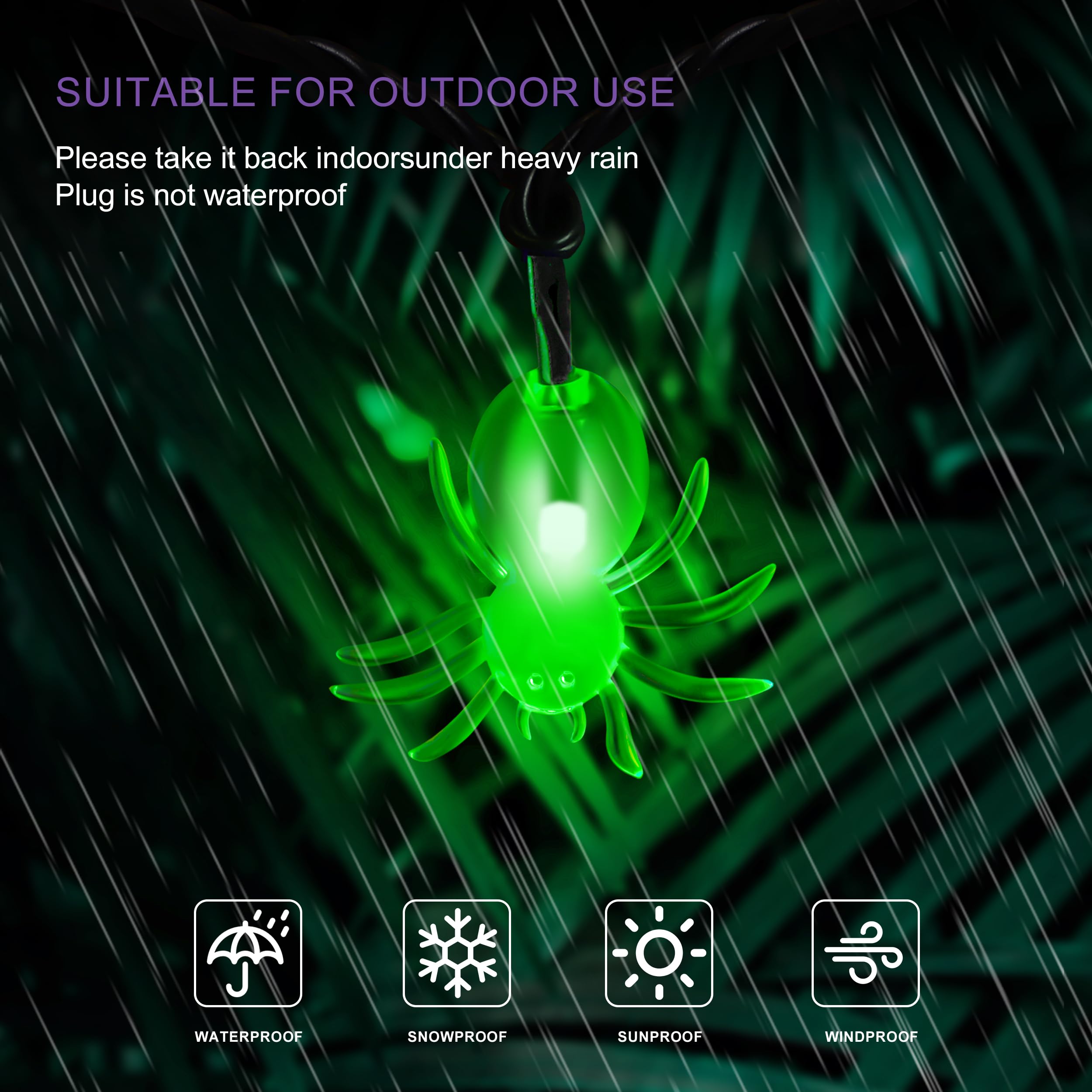 HAYATA Halloween String Lights - 70 LED 29.5Ft Pumkin & Spider & Bat Light with 30v Plug in - Extendable 8 Modes Fairy Timer Fun