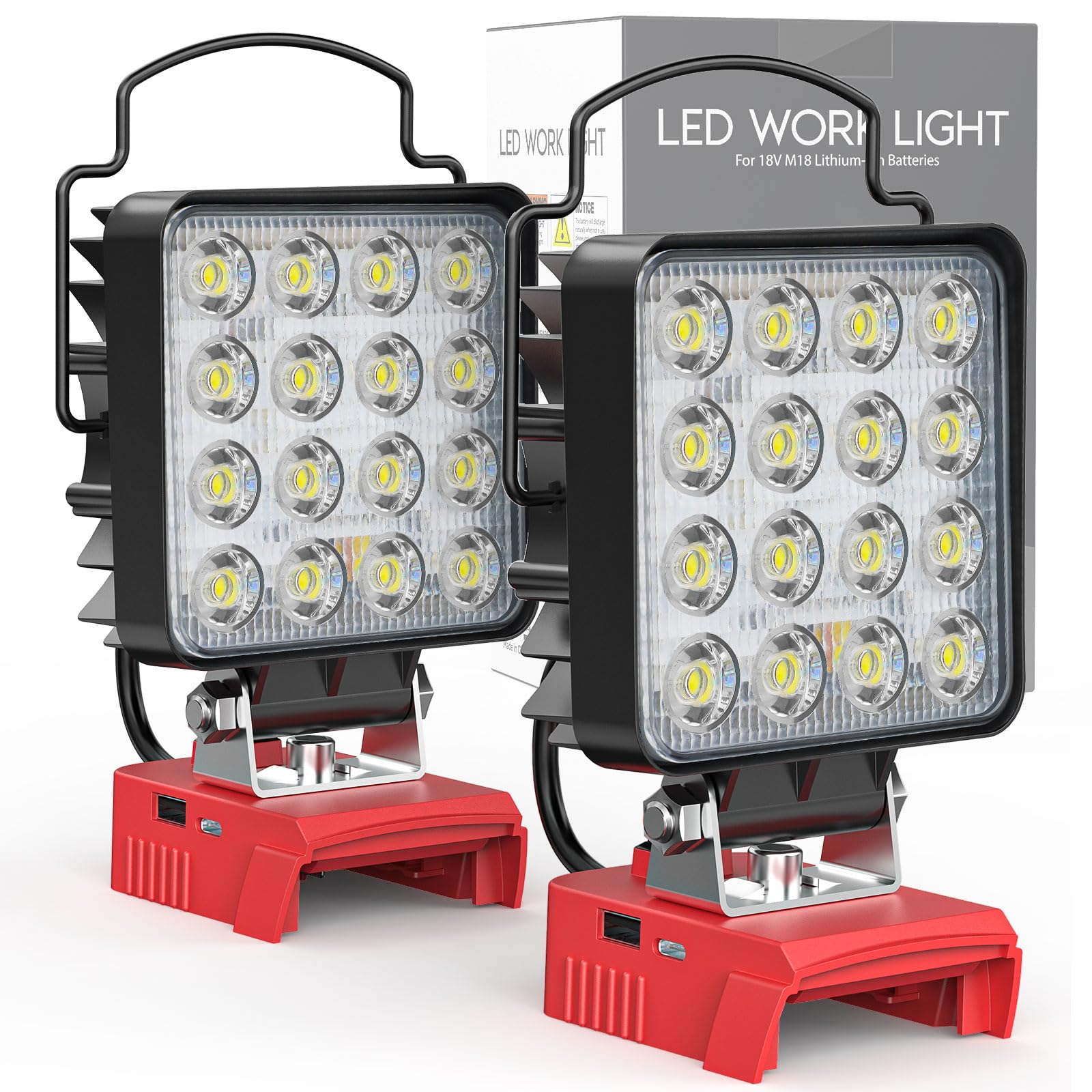 Cordless LED Work Light for 18v Battery, 48W 4800Lumens Battery Powered LED Flood Light for Milwaukee Tools Only with USB & Type