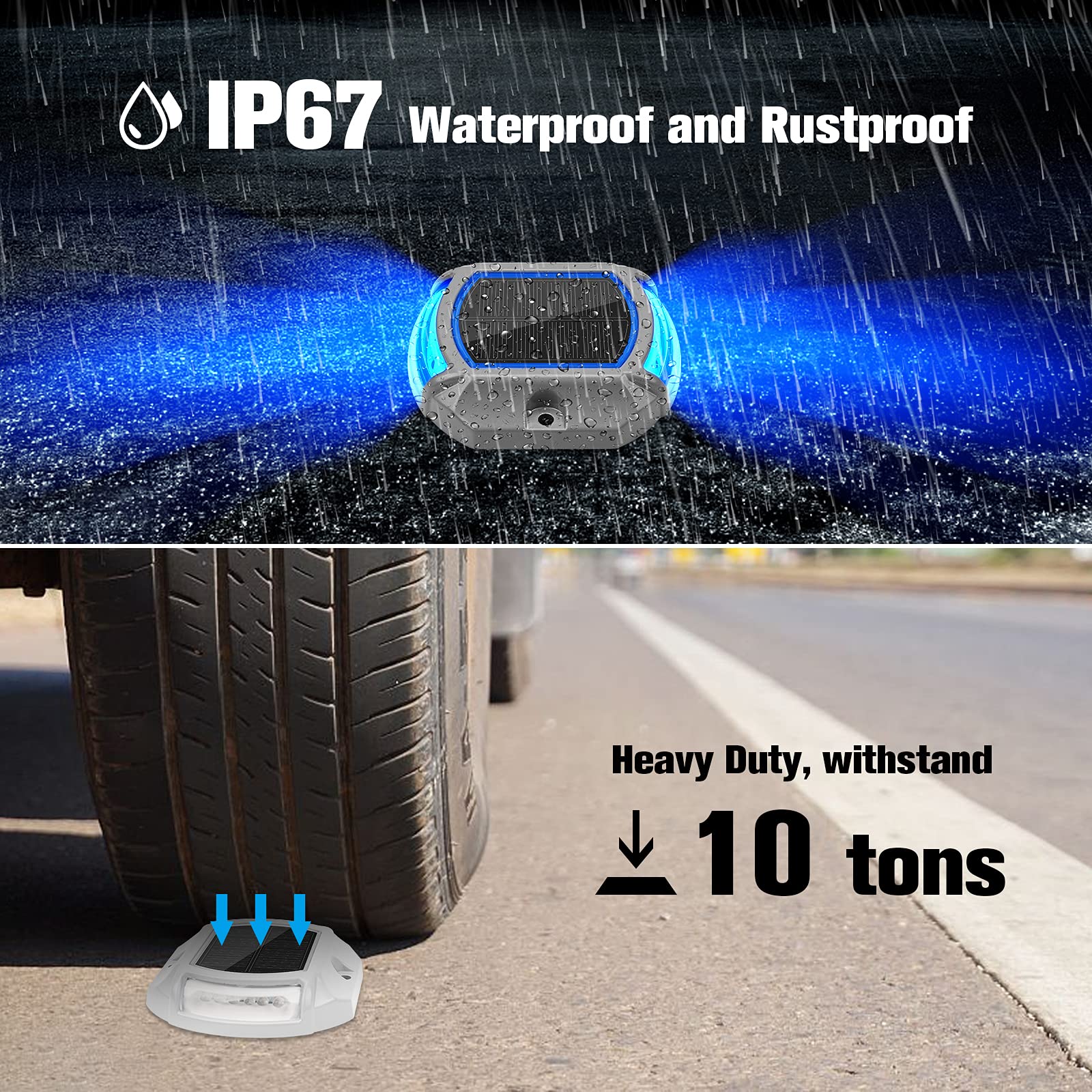 VOLISUN Solar Driveway Lights 12 Pack, LED Waterproof Outdoor Step Lights, White/Blue, Anti-rust Cast Aluminium, Model 21021ZM