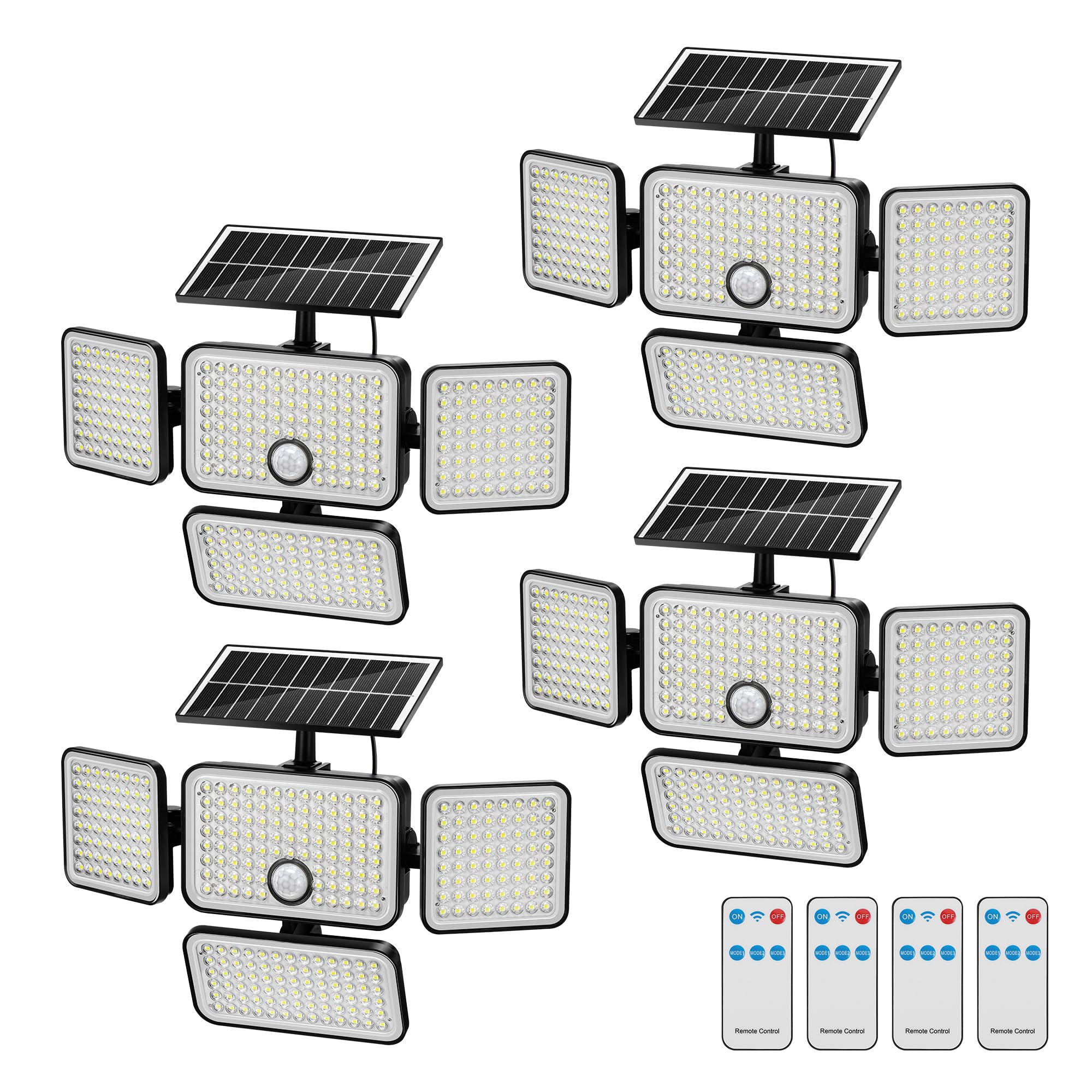 LUMLLSAJI Solar Flood Lights, 3000 Lumen, 6500K, Motion Sensor, 4 Packs, IP65 Waterproof, Plastic, No Cord
