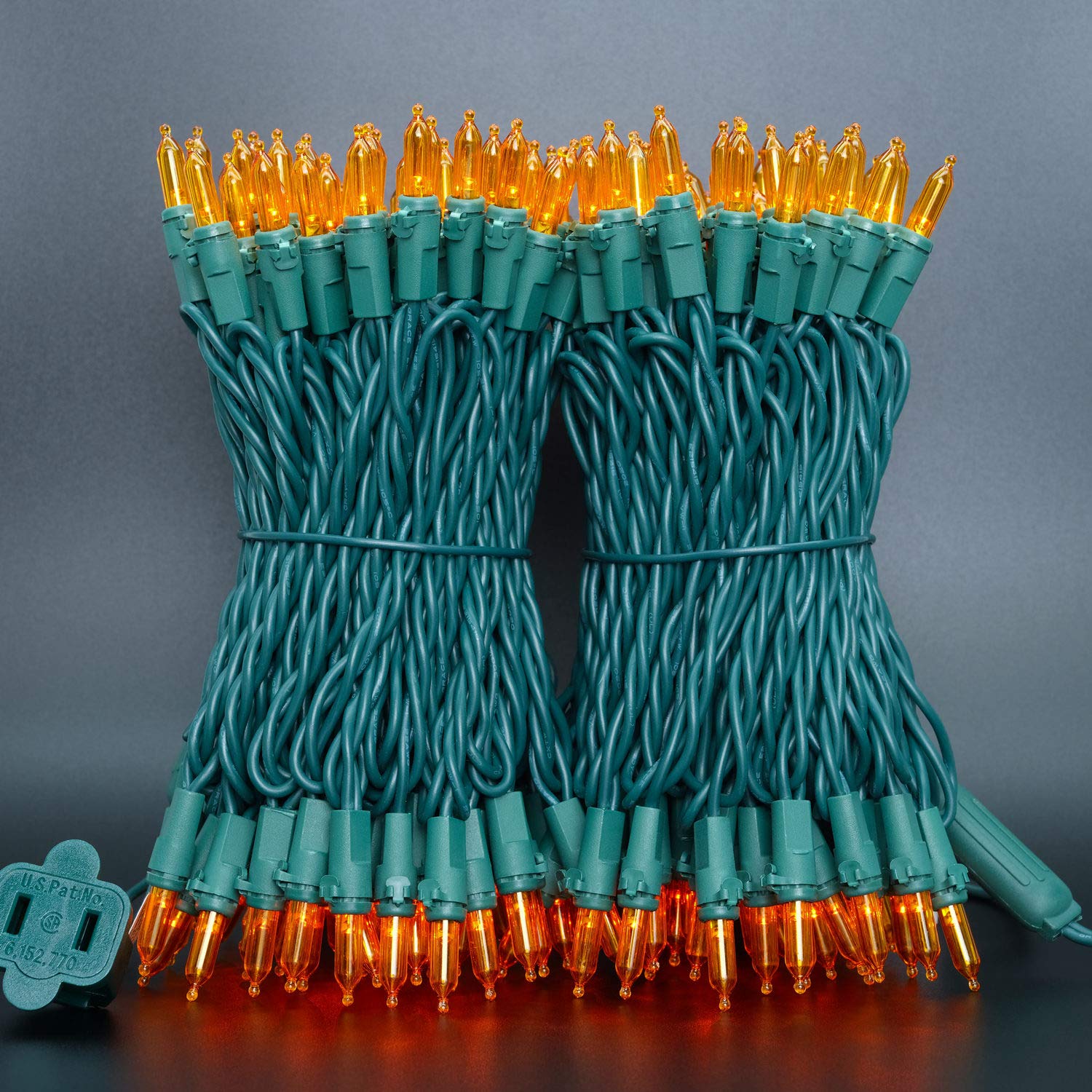 Yuletime Orange Led Christmas Lights 200 Count 50 Ft, Pack Of 2 Strands 25 Ft 100 Lights Ul Certified Halloween String Light Set