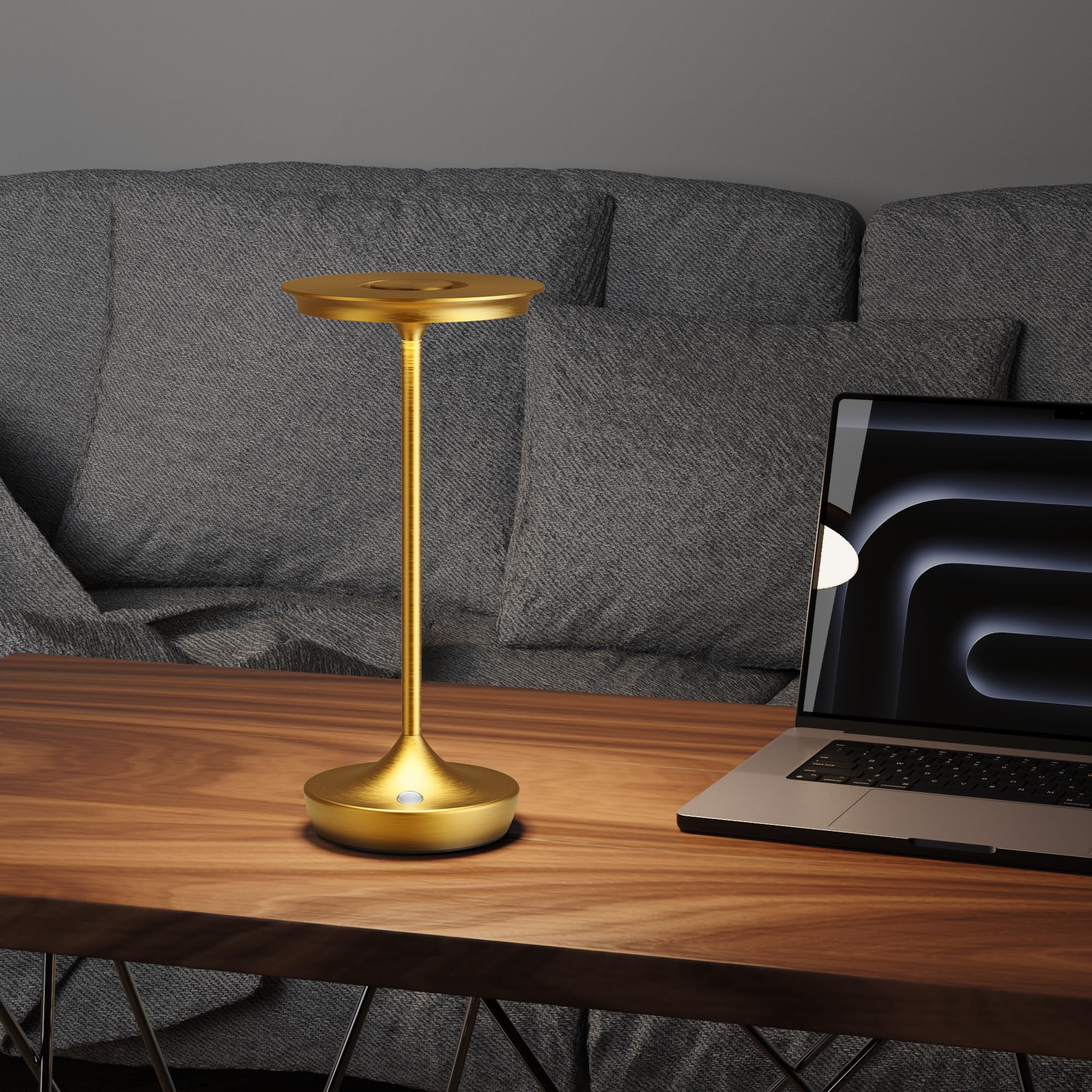 SHANGCAI LED Rechargeable Cordless Table Lamps, 2 Pack Gold, Portable Outdoor Lighting, 3 Color Stepless Dimming, Aluminum