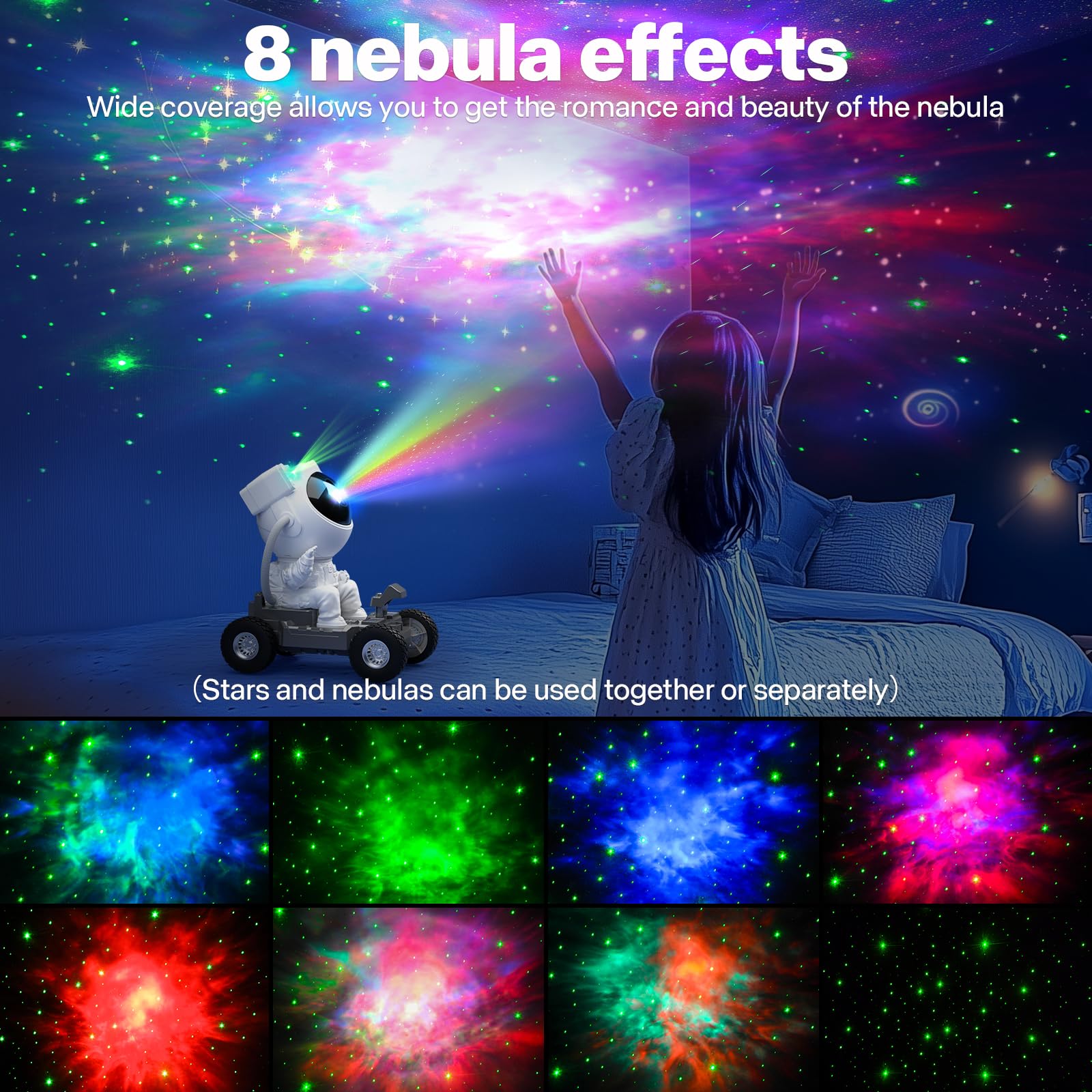 Astronaut Star Galaxy Projector Light 2.0 With Timer, 8 Hd Nebula Effects,360 Adjustable Space Buddy Planetarium Projector Night