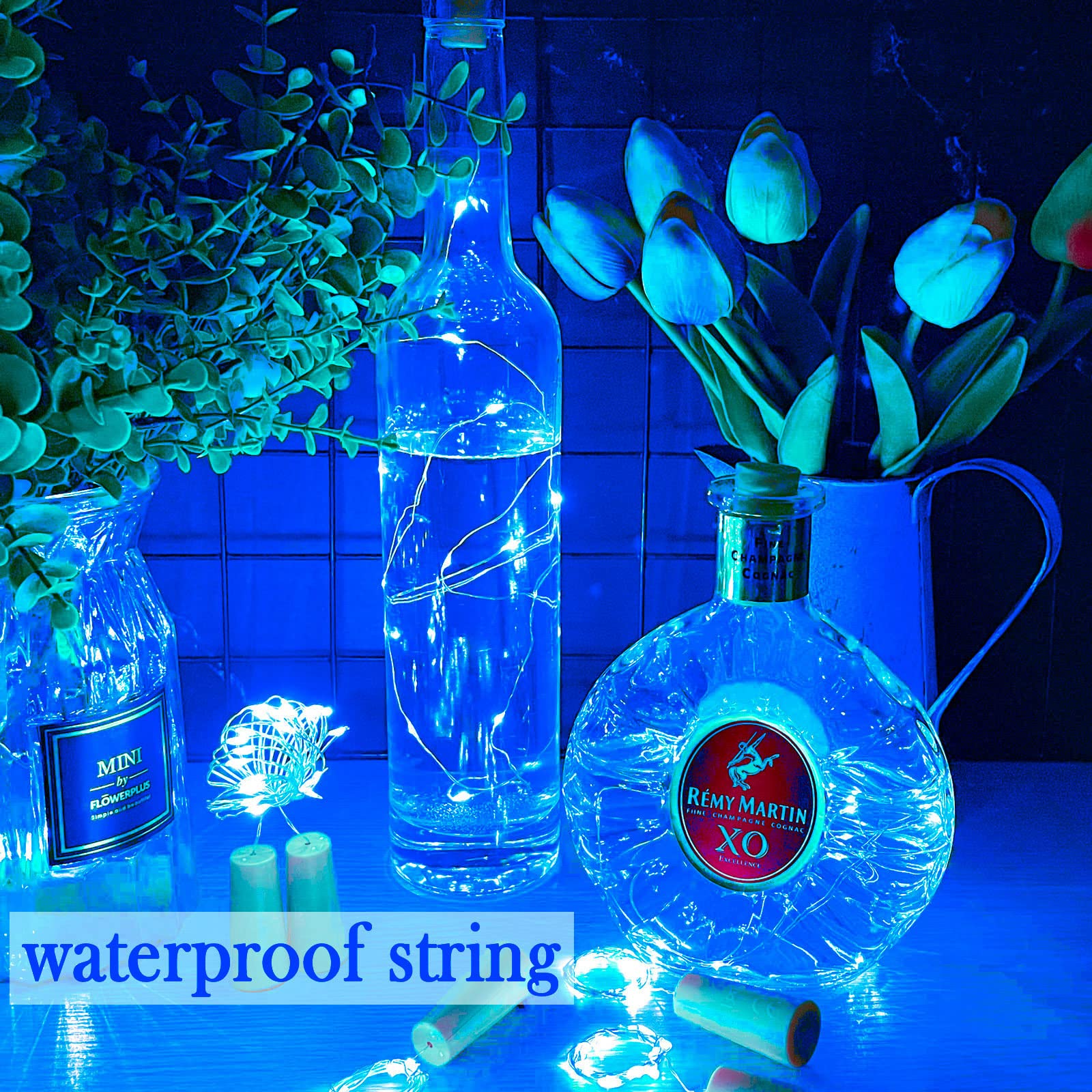 SmilingTown Wine Bottle Cork Lights 15 Pack 10 LED Mini String Lights 40 Inches Battery Operated Copper Wire Blue