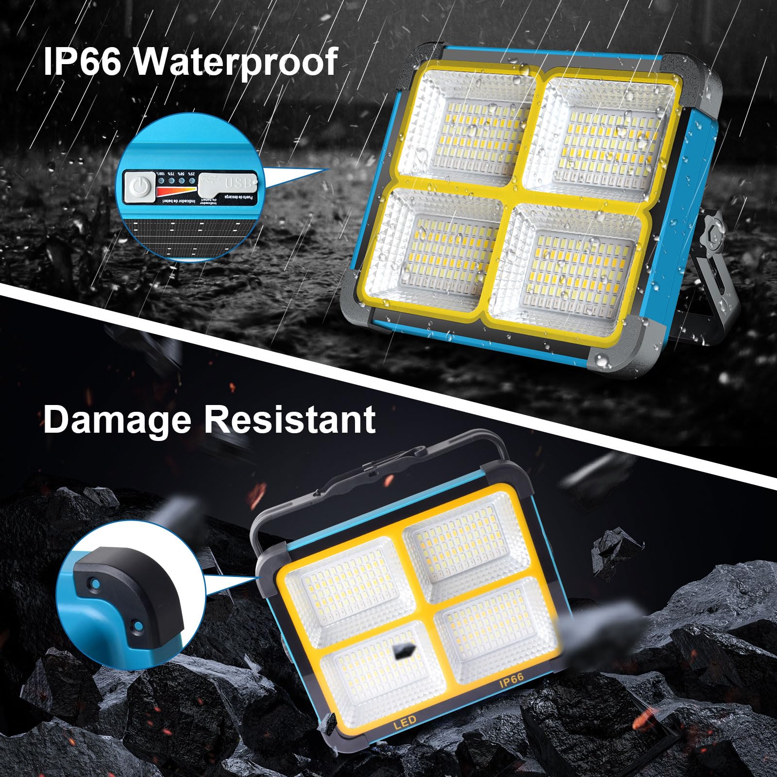 Eraylife Rechargeable Led Work Light, 10000Lm Portable Work Solar Light, 100W Magnetic Worklight With 5 Modes, Waterproof Flood