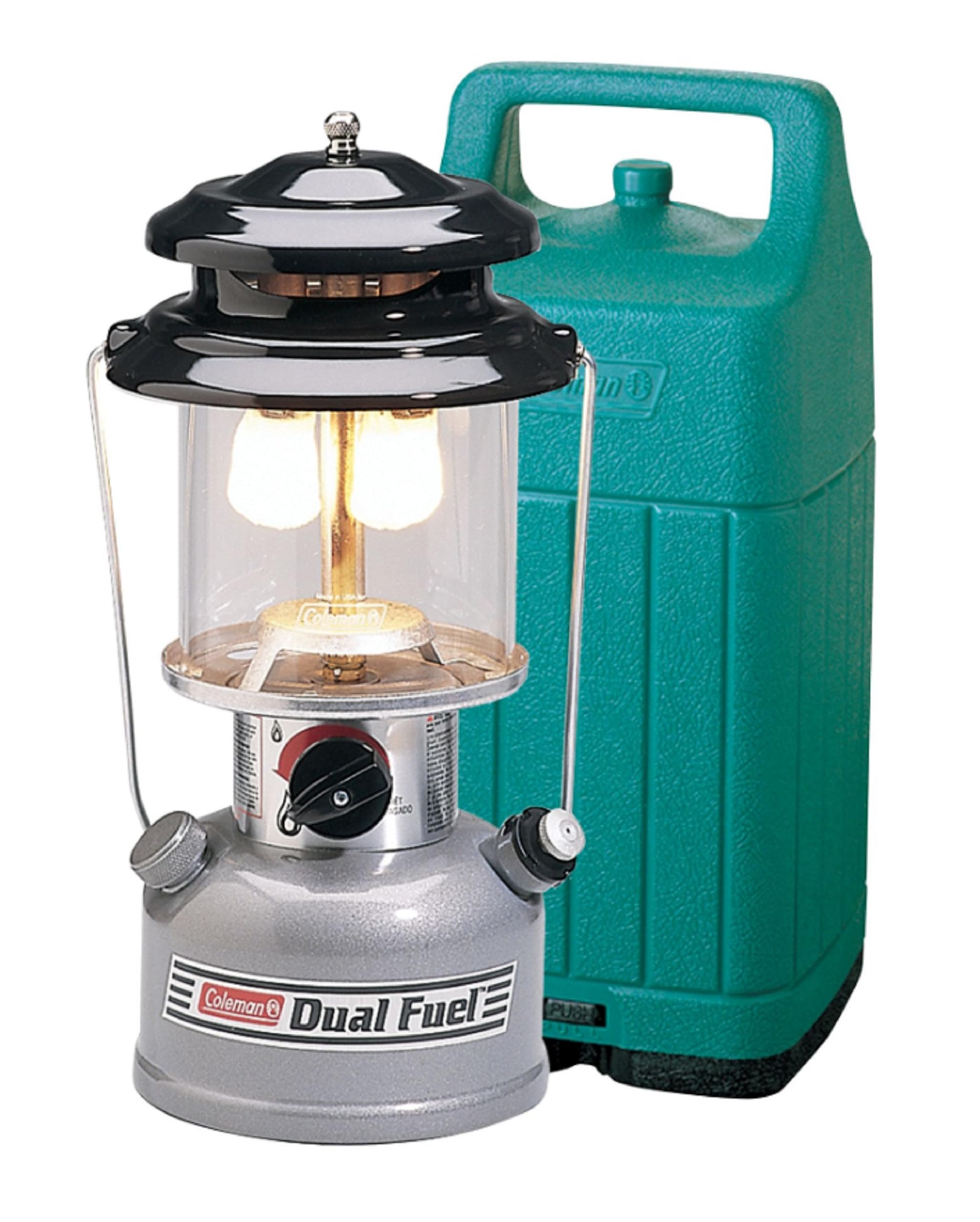 Coleman Enhanced Dual Fuel Lantern with Carry Case  Portable Lantern with Adjustable Brightness Includes Handle  Mantles  Filter Funnel  and Carry Case; Great for Camping  Power Outages  & Emergencies