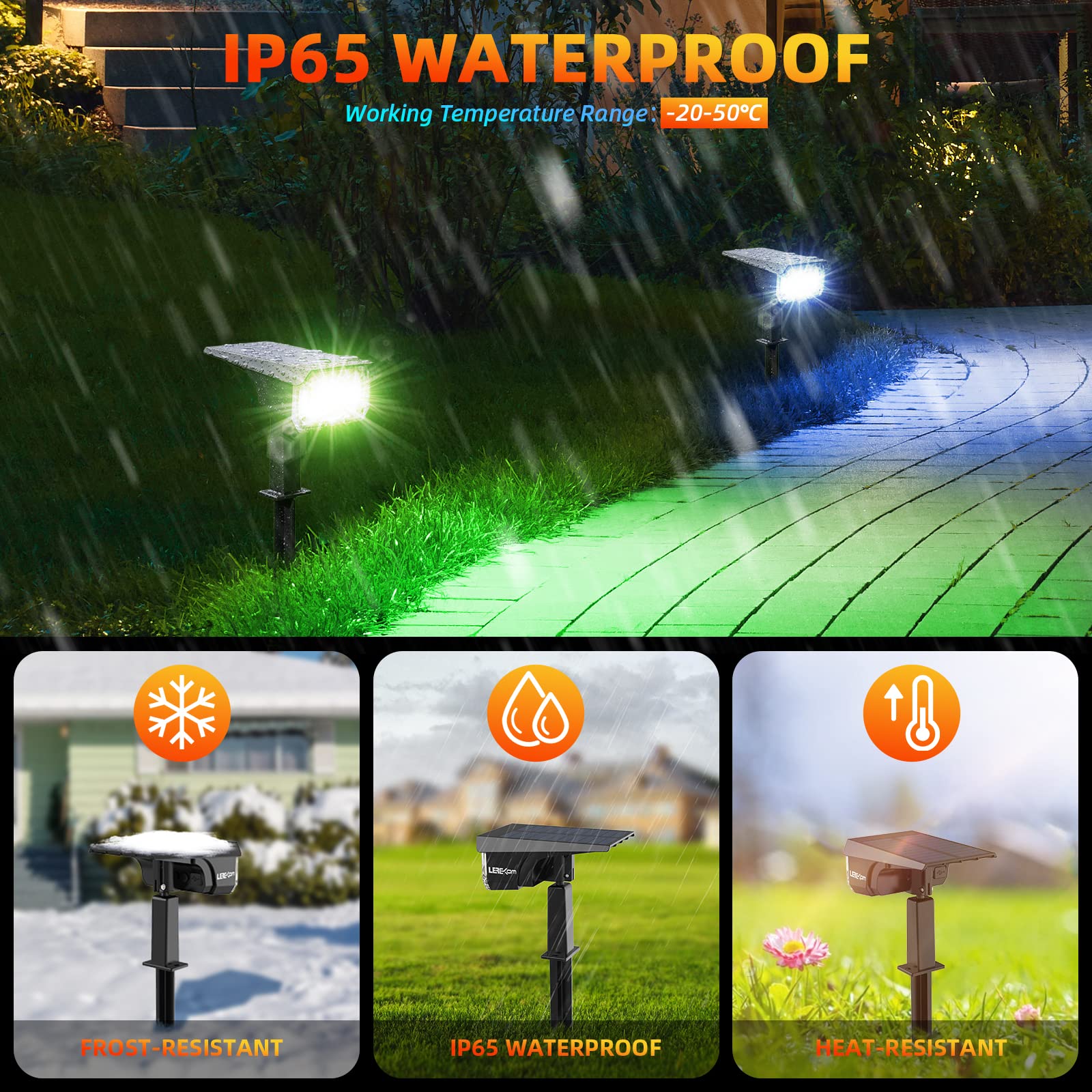 Lerekam 4 Pack Color Changing Solar Spotlights - Waterproof Rgbw Outdoor Lights With 9 Modes