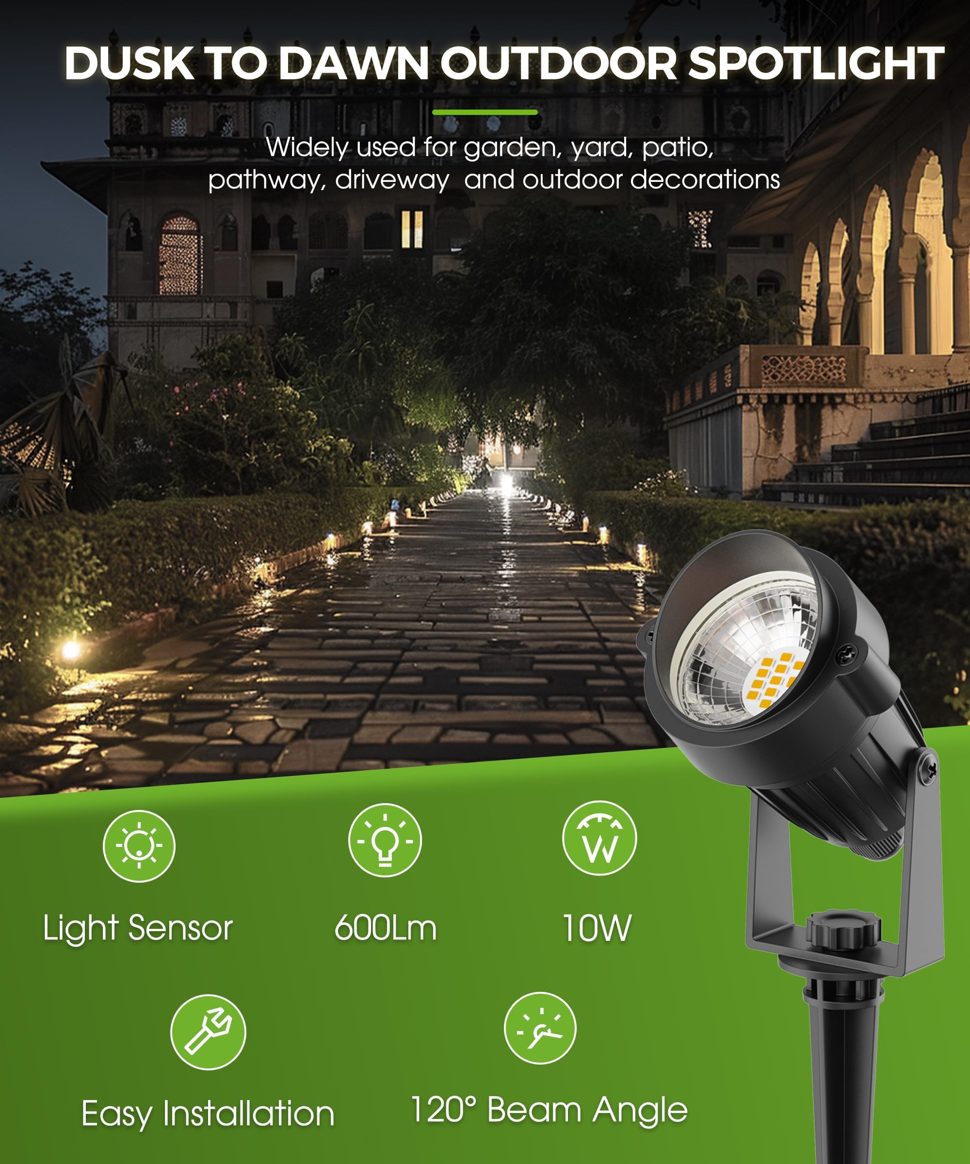 L Lohas Led 10W Dusk To Dawn Outdoor Lighting  Auto On/Off 3000K Landscape Spot Lights Outdoor  Ip66 Waterproof Spot Lights For Yard  Garden  House  Pathway  Plant  Ul Listed (2 Pack)