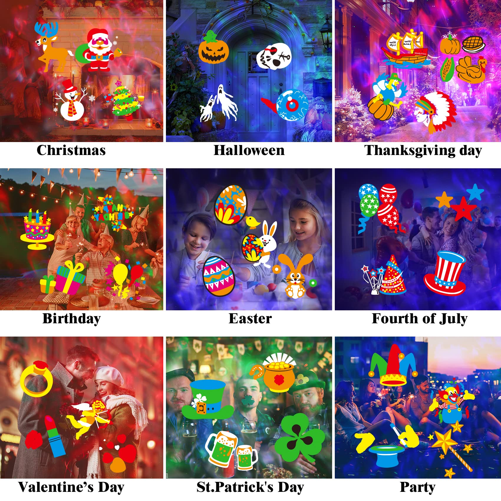 Yokgrass Halloween Christmas Projector Lights, 2-in-1 Outdoor Holiday Light Projector with 16 All Seasons Slides, 10 Colors, Wat