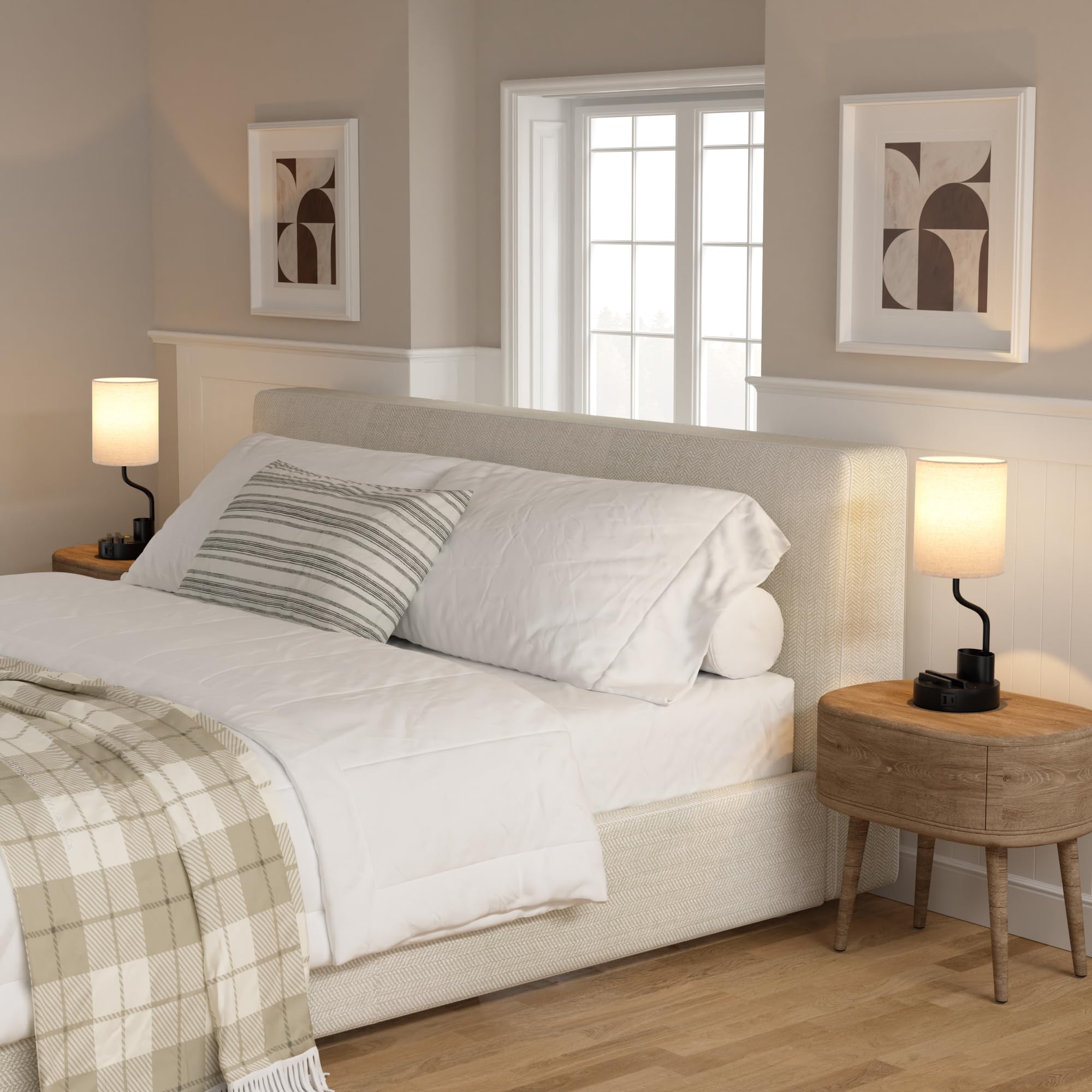 Bedside Table Lamps For Bedroom Set Of 2 - Nightstand Light With Ac Outlet And Usb A & C For Charging, 3 Color Temperatures Desk