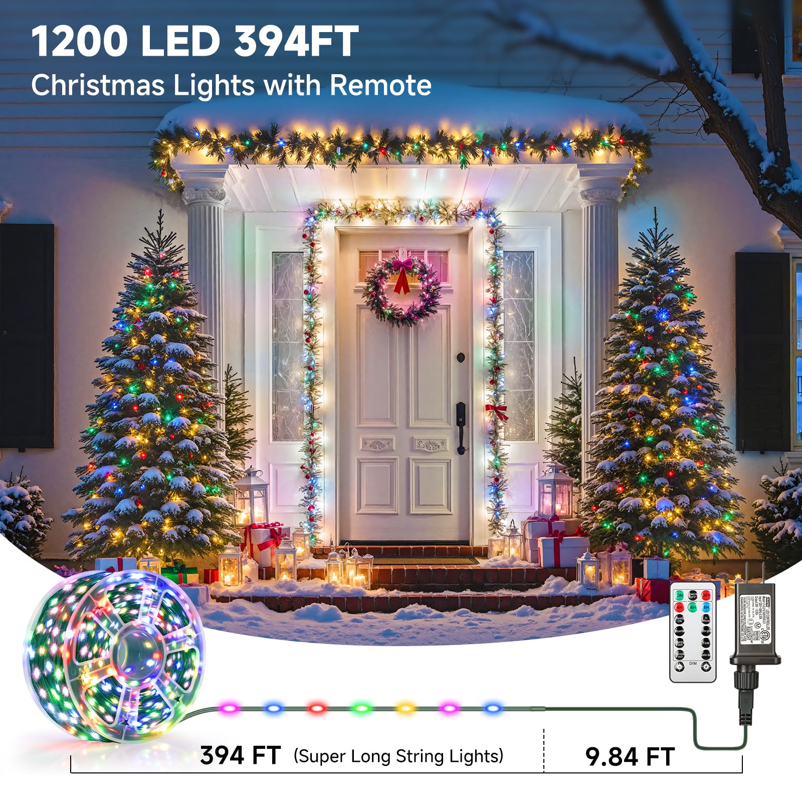 Mlambert 1200 Led Christmas Lights 394Ft  Outdoor Waterproof Dimmable Fairy Lights With Remote  8 Modes Indoor Lighting For Holiday D?Cor  Multicolor