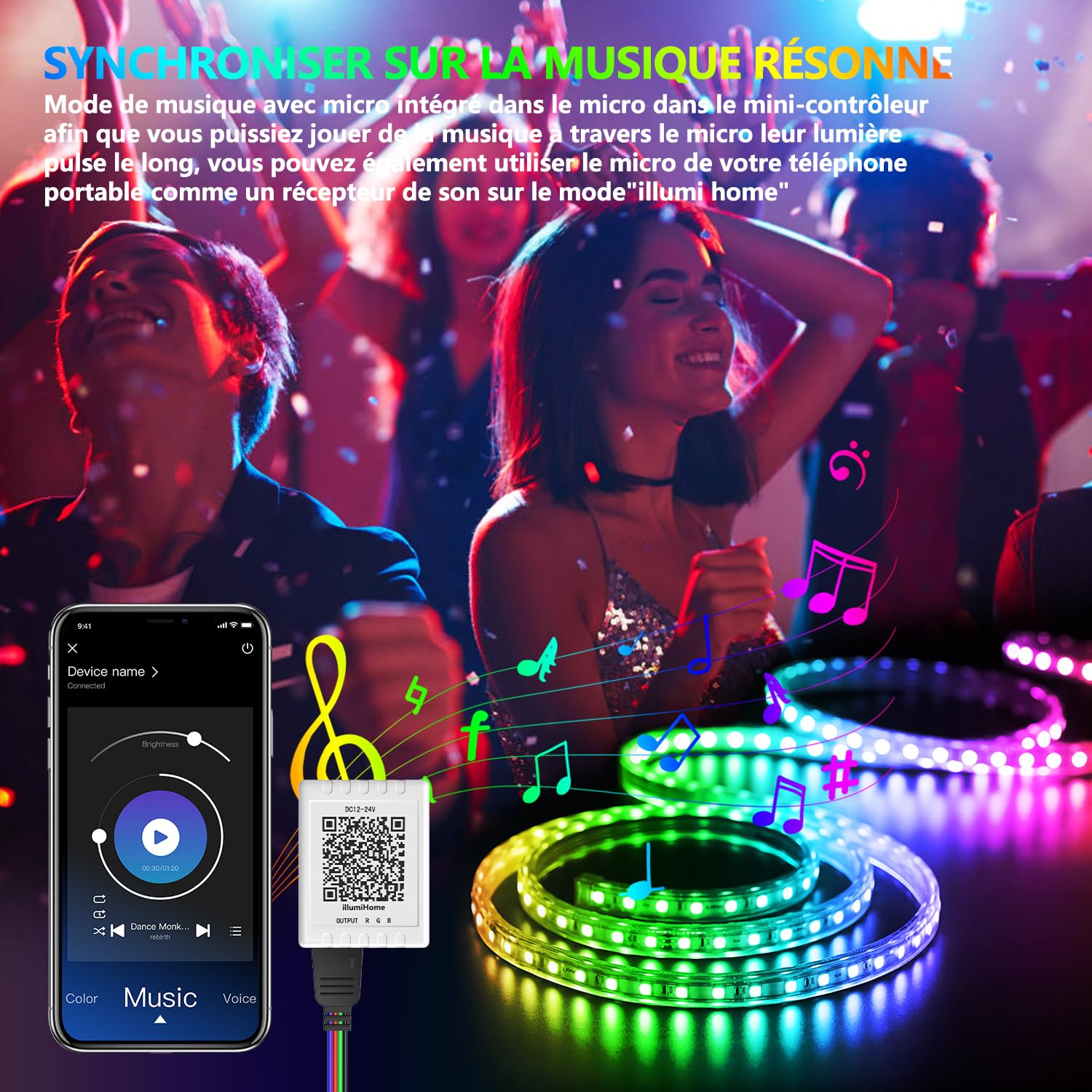 Nexillumi Led Lights For Bedroom 100Ft Music Sync Color Changing Led Strip Lights Smart With Remote And App Control Built-In Mic