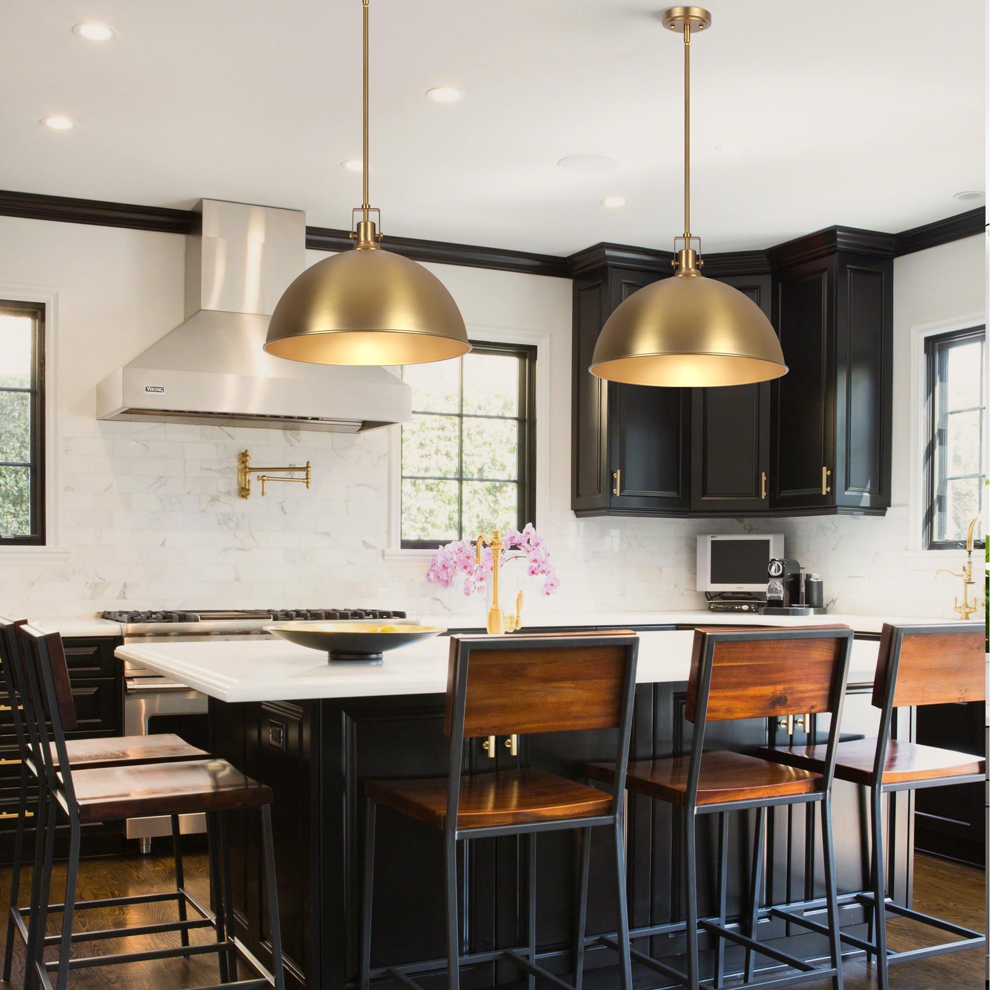 LamQee 18" Brushed Gold Pendant Light, Modern Dome Chandelier for Kitchen, Dining, Bar, Hallway - Model JK5023JIN