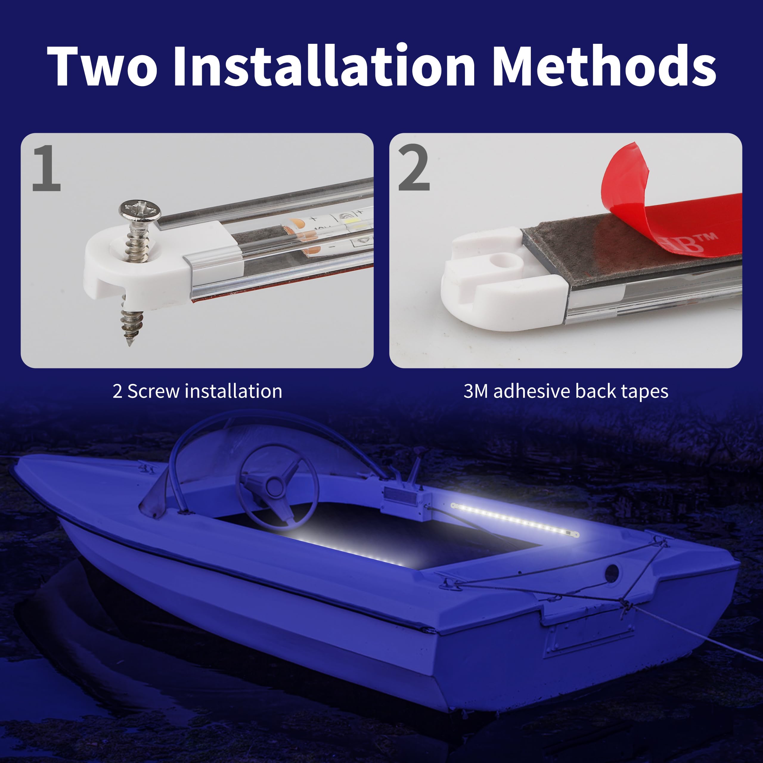 RVZONE LED Boat Interior Lights, Waterproof Marine Strip Lights, 4 Pcs, 11.8 Inch, White, Model Boatlight01