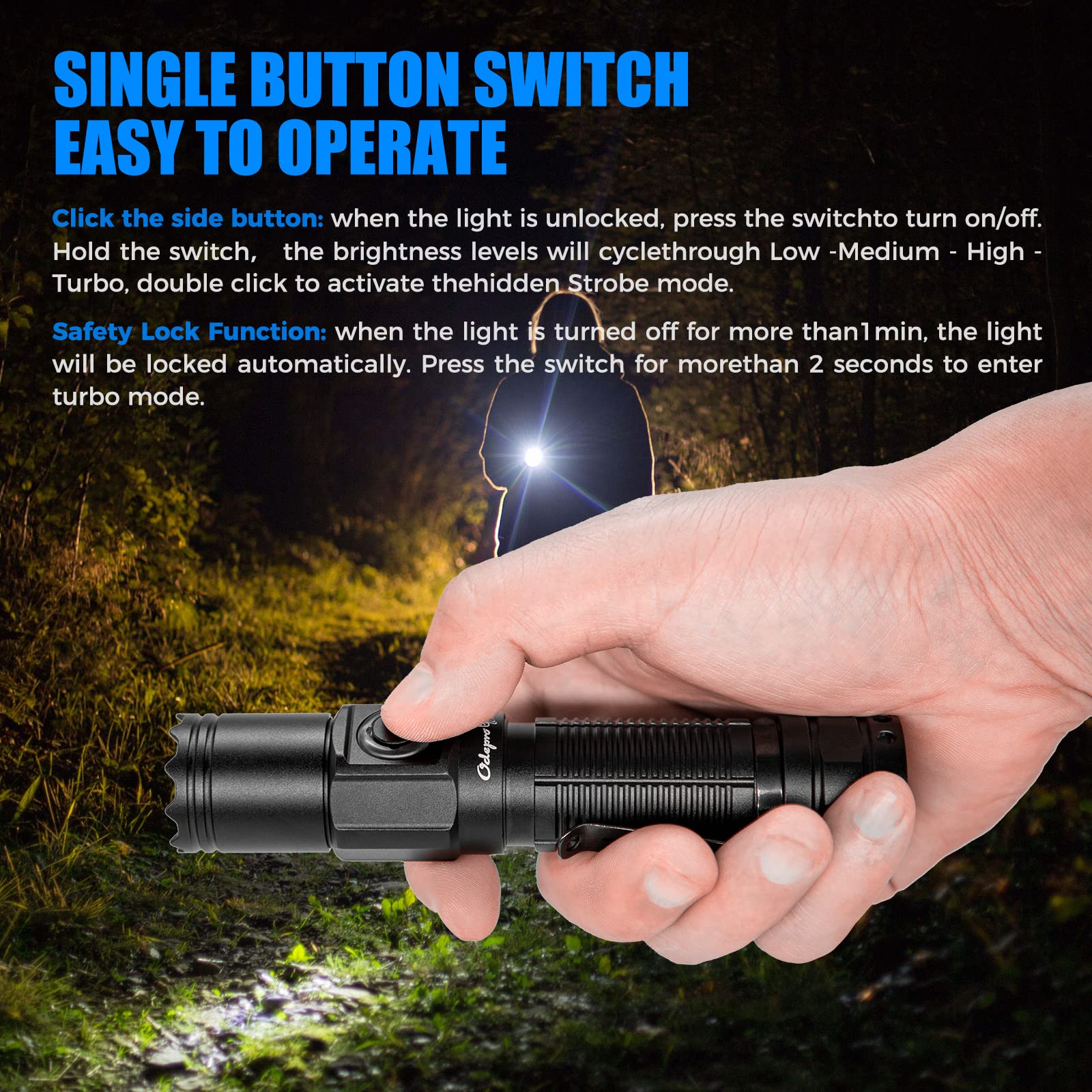Odepro NT21 Rechargeable Flashlight - 1200 Lumens, IP67 Waterproof, 5 Modes, 984ft Throw, Small Red Aluminum Torch
