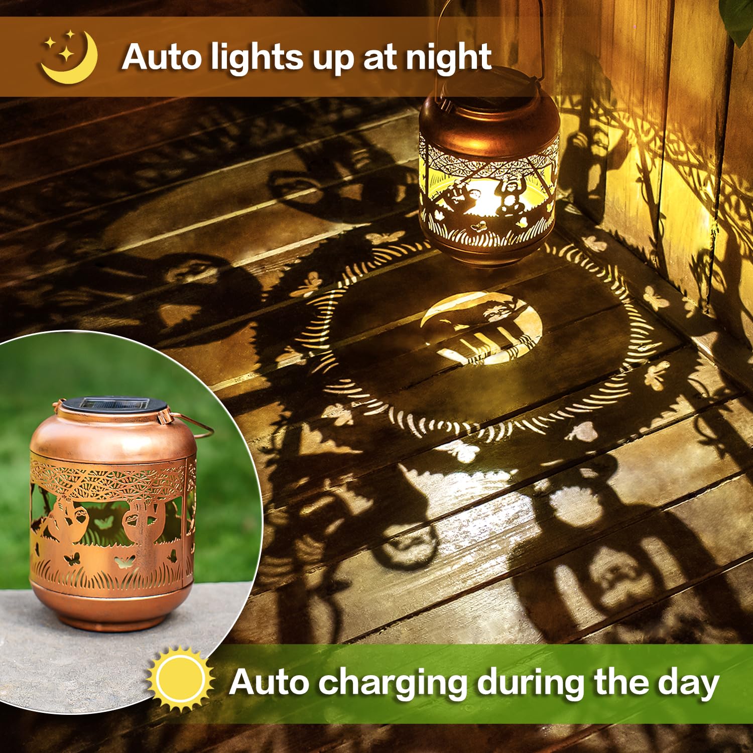 Sloth Solar Lanterns Outdoor Waterproof,Hanging Solar Lights Sloth Gifts For Women Men Metal Led Decorative Light For Yard,Patio,Lawn,Tabletop,Pathway,Landscape,Garden Decor