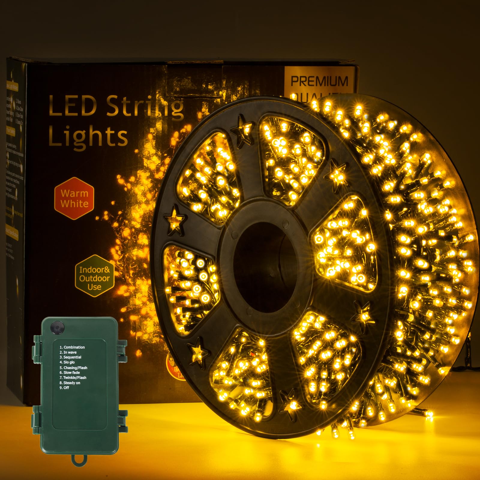Quntis 164FT 1000LED C Battery Christmas String Lights - Super Bright Christmas Tree Lights Outdoor 8 Modes, Christmas Fairy Lig