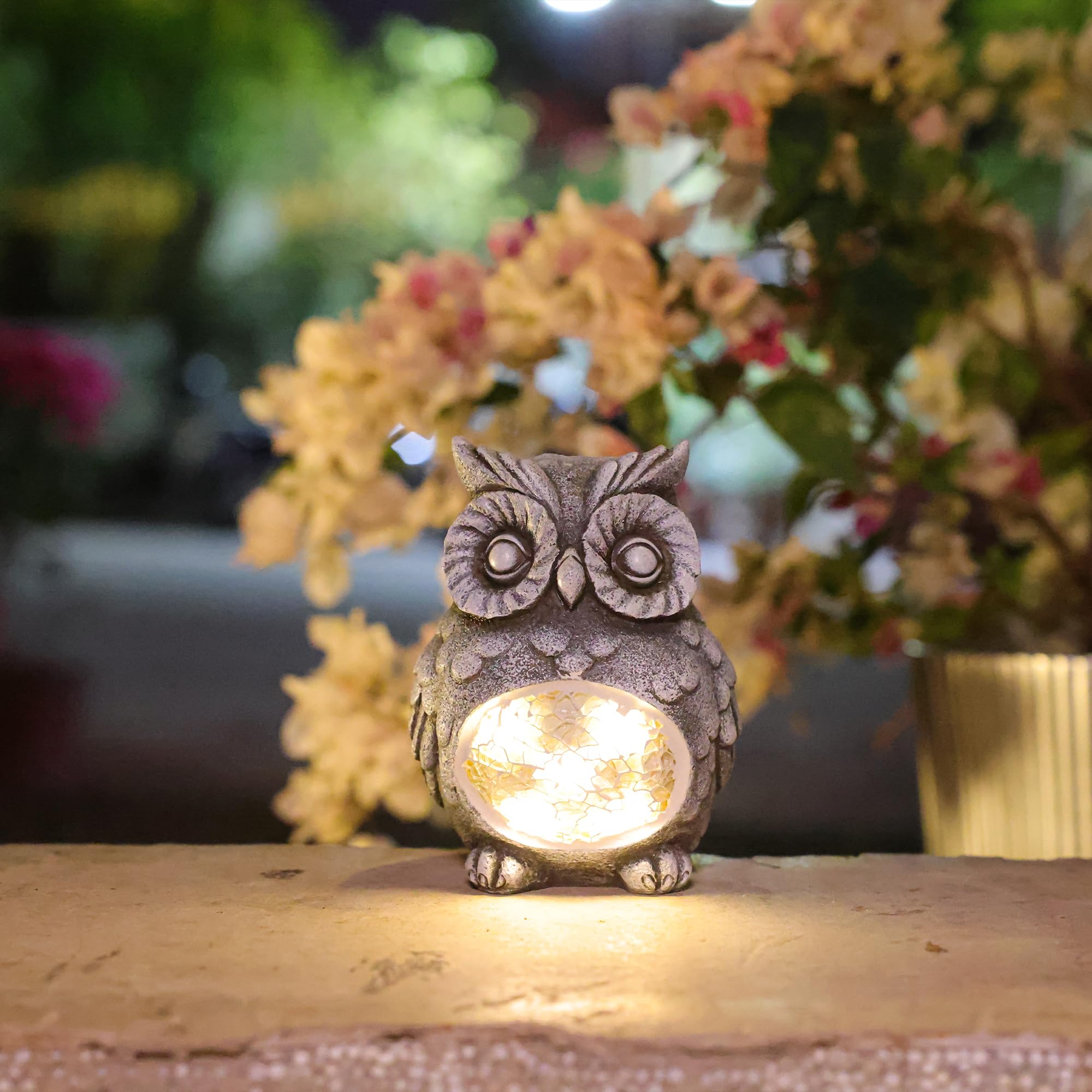 Rezpuao Solar Owl Garden Statue, Resin Figurine with Solar Light, Outdoor Decor for Patio, Yard, Lawn, Model CA81432, Color Owl