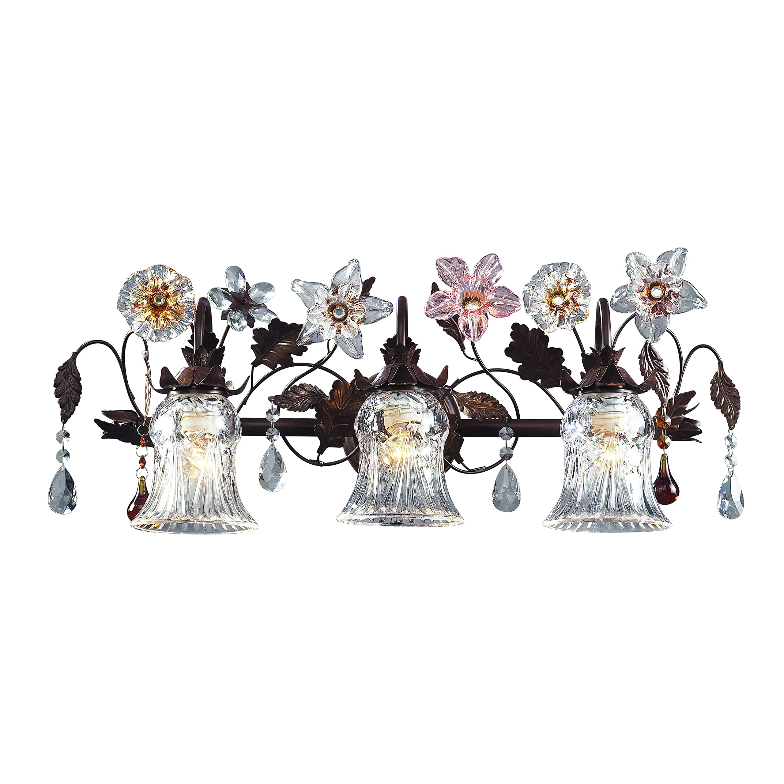 Elk 7042/3 3-Light Vanity In Deep Rust And Hand Blown Florets