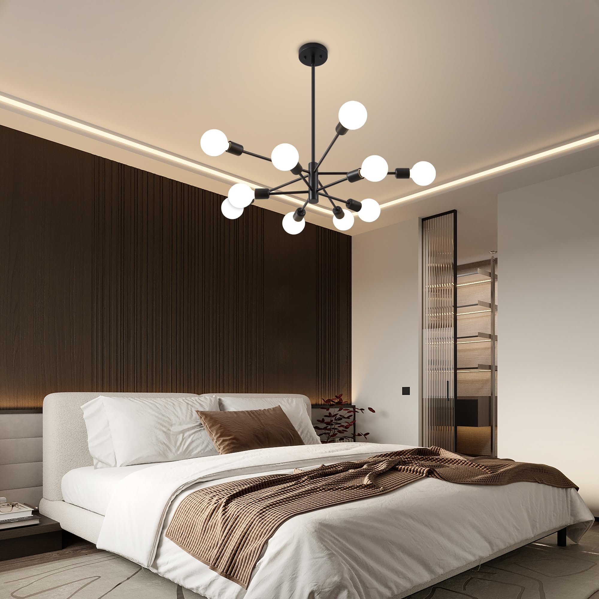 Deyidn Sputnik Chandelier, Black Modern Chandeliers, Mid Century Ceiling Lighting Fixture For Living Room, Kitchen, Bedroom, Din