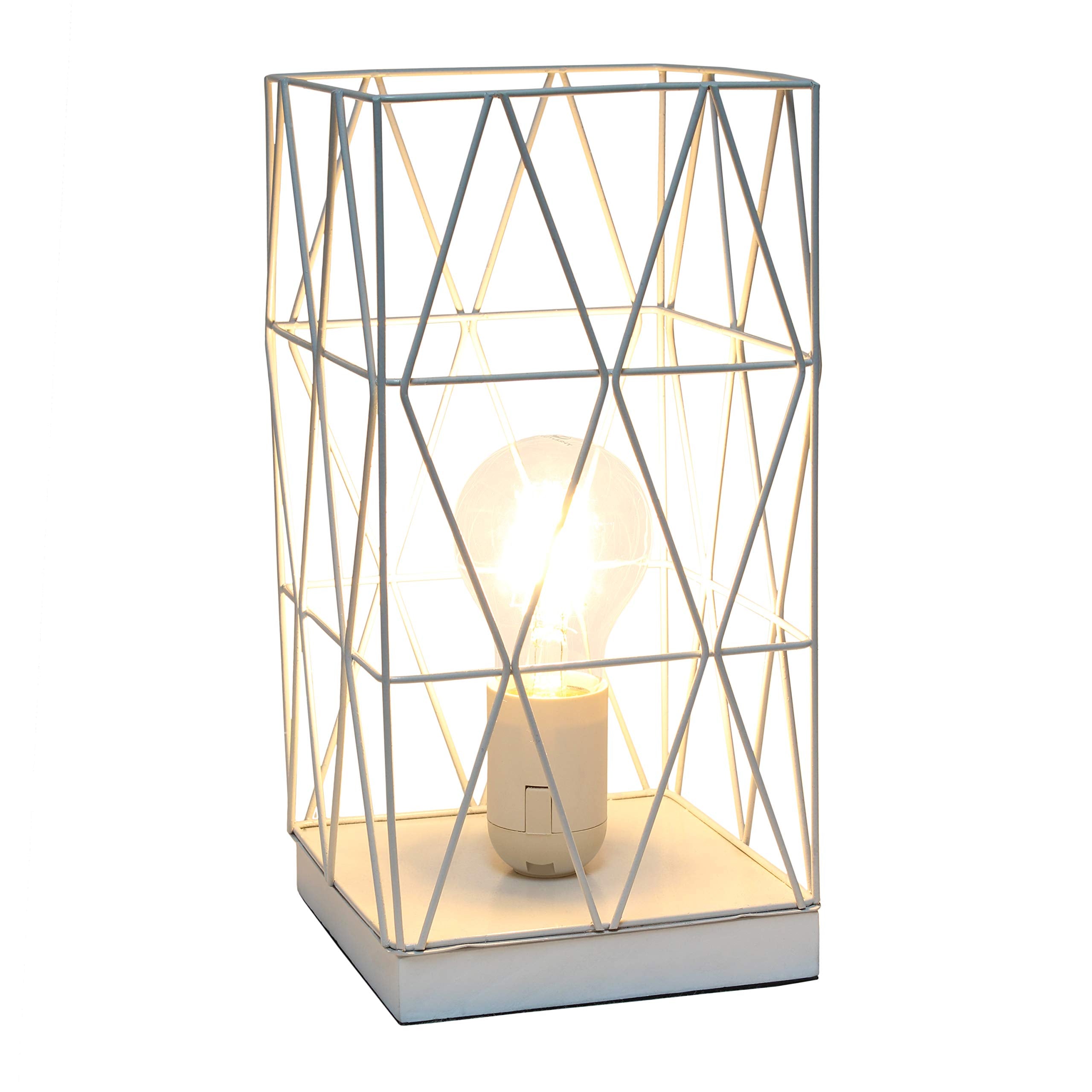 Simple Designs Lt1073-Wht Geometric Square Metal Table Lamp, White