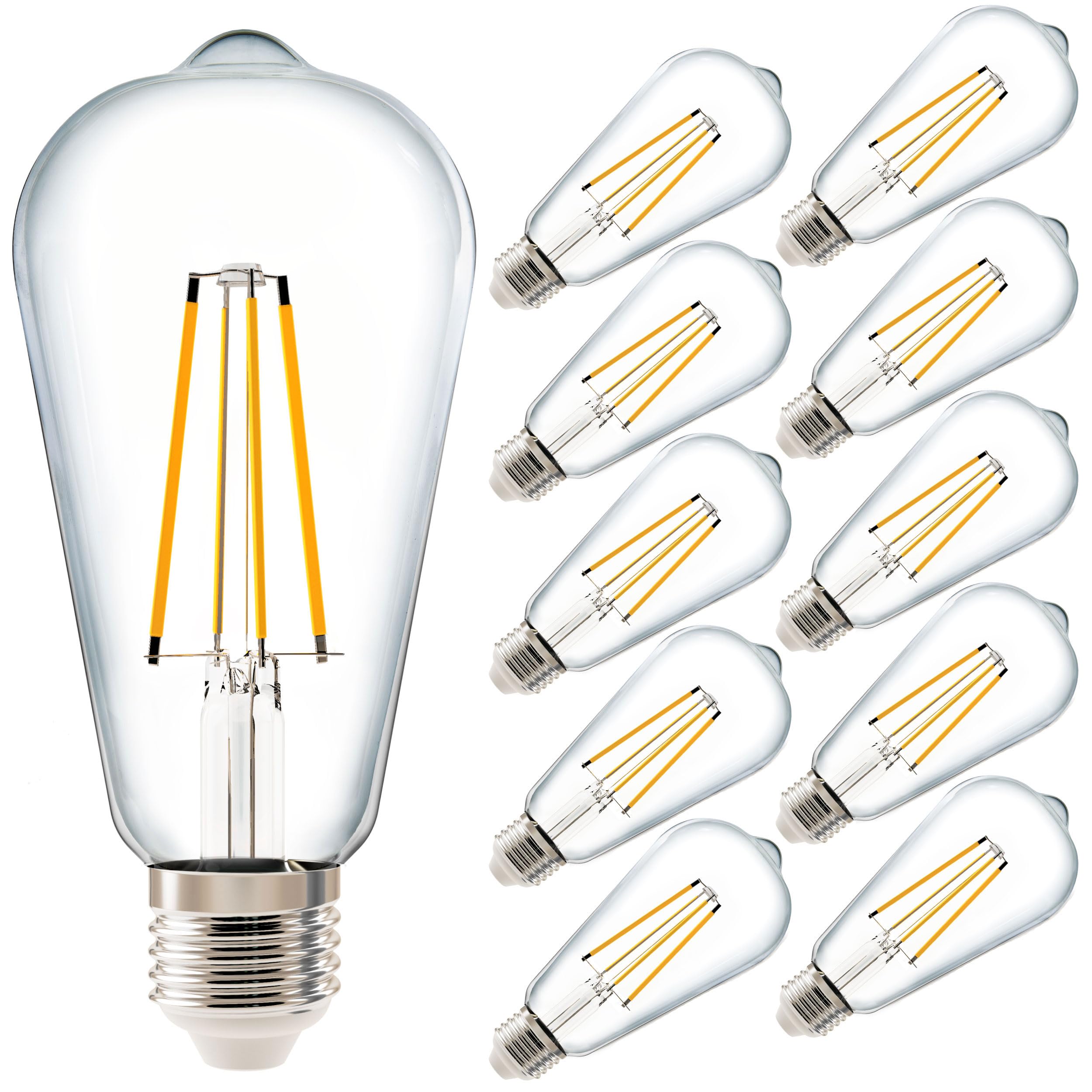 Sunco 10 Pack St64 Vintage Edison Led Bulb 1500 Lumens High Brightness, Dimmable 3000K Warm White, 13W=75W, E26 Medium Base - Ul
