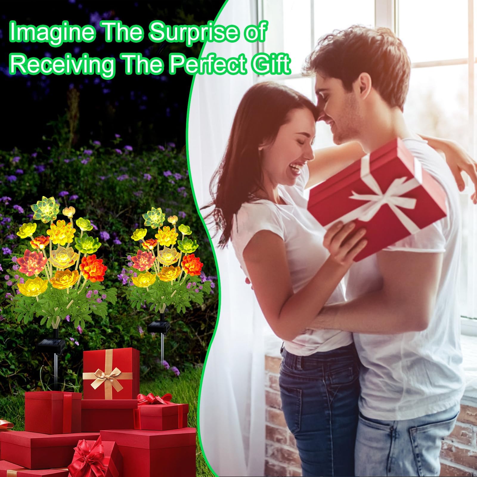 Kohlrabi Solar Garden Lights Outdoor  Upgraded 6 Pack Succulent Solar Lights  Gardening Gifts For Women  Succulent Plant Yard Decor Waterproof For Lawn Patio Pathway