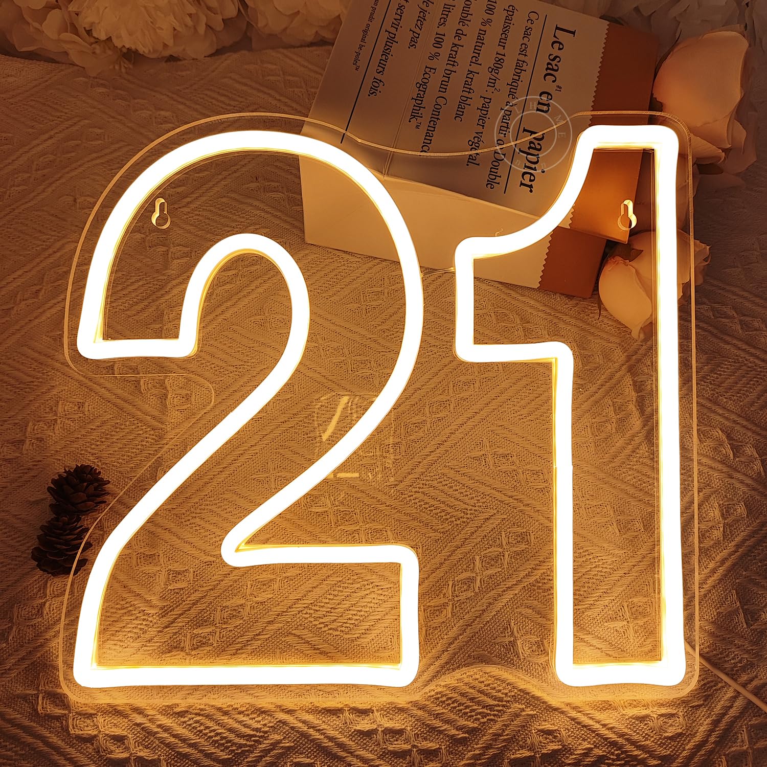 SYLHOME LED Neon Light Sign 21th Birthday Decor 12in X 11in Acrylic Warm 21 Home Bar Club Wedding Gifts