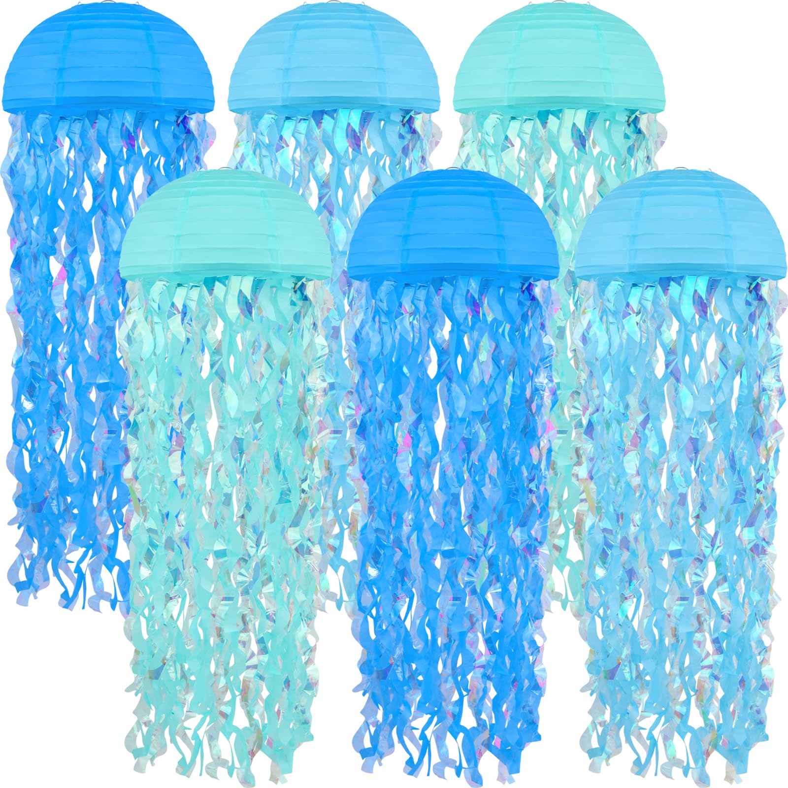 Jellyfish Paper Lanterns 6 Pacs 10 Inch Under The Sea Party Decorations Mermaid Party Baby Shower Blue Hanging Jelly Fish For Oc