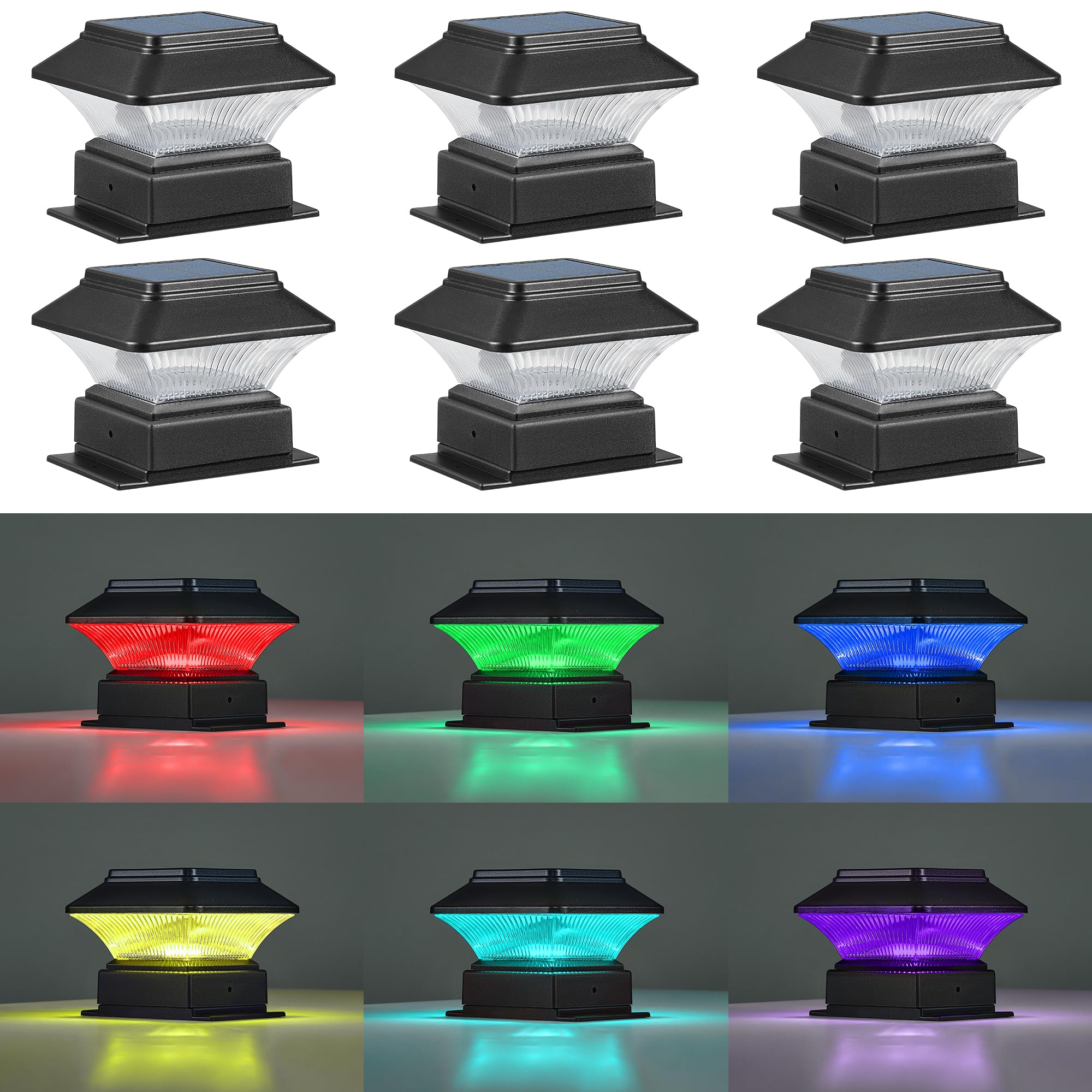 Moon-De-Age 6 Pack Rgbw Solar Post Cap Lights – 50 Lumen Waterproof Decorative Outdoor Lighting