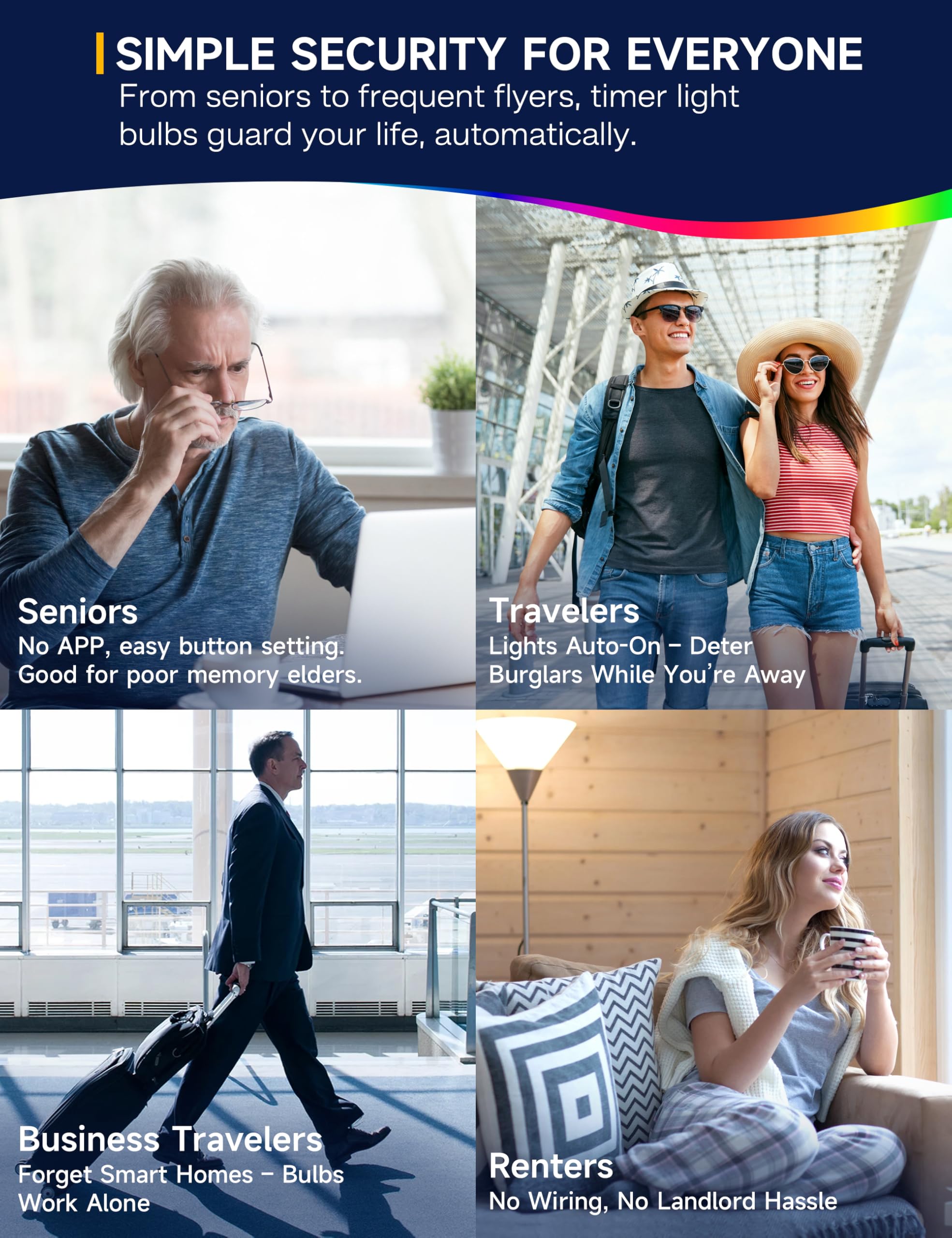 Unilamp Timer Led Light Bulbs Indoor: 13W (100W Equivalent) Led Bulb, Built-In Automatic Timer, 5000K Daylight A19, Automatic On