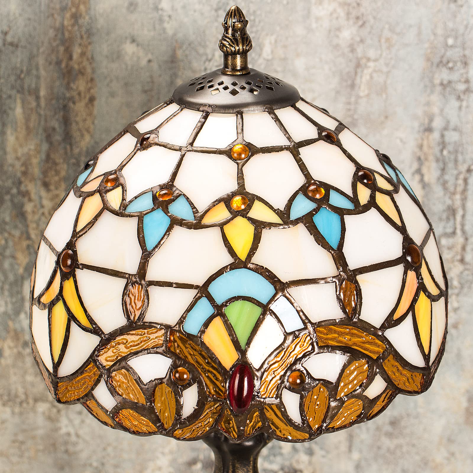 Miaoke Tiffany Table Lamp Stained Glass Crystal Bead Style Table Light, Handmade Desk Bedside Table Night Lamp, Antique Art Craf
