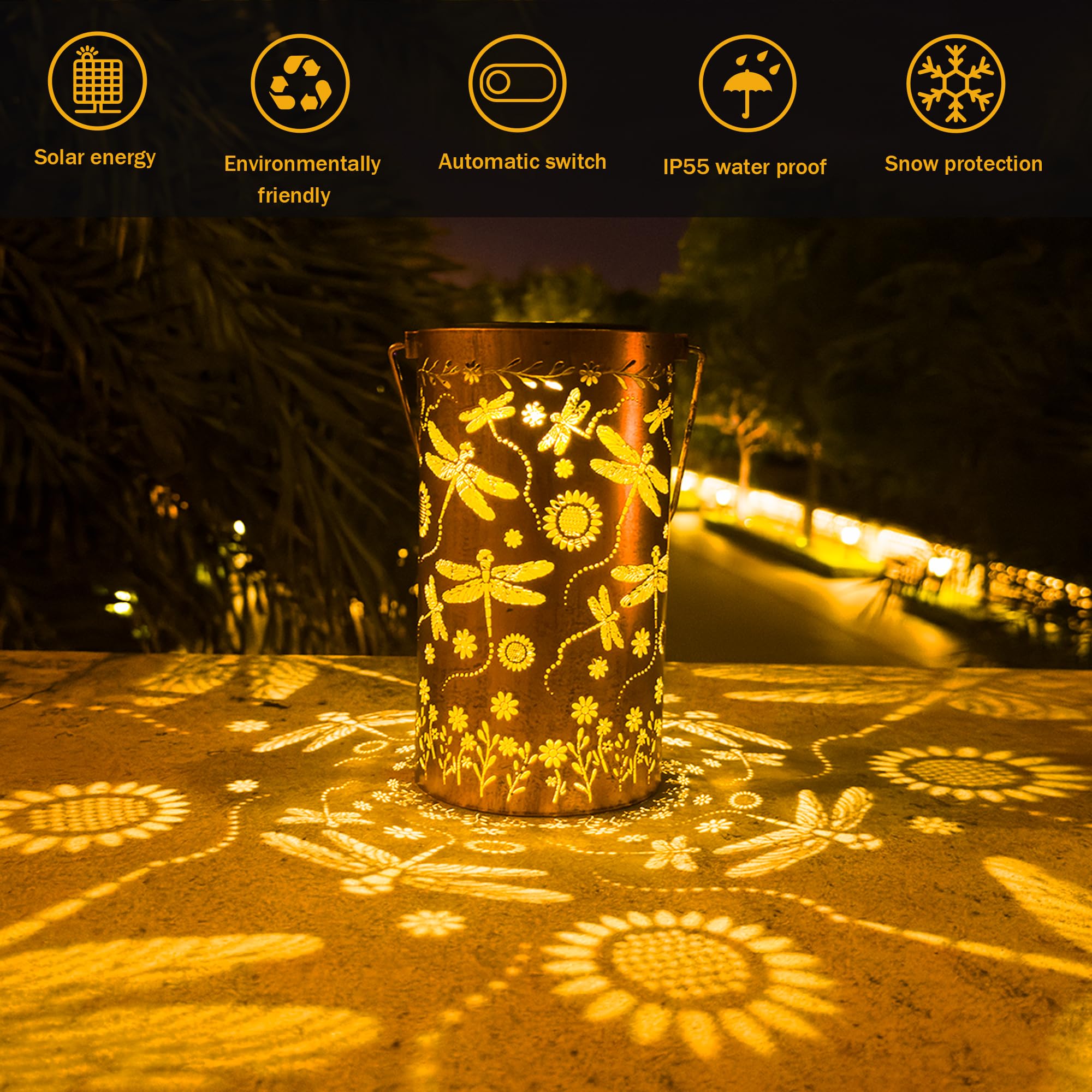 Anytalk Dragonfly Flower Solar Lanterns Outdoor Waterproof, Birthday Gifts For Women Mom Grandma, Hanging Solar Lights For Yard,