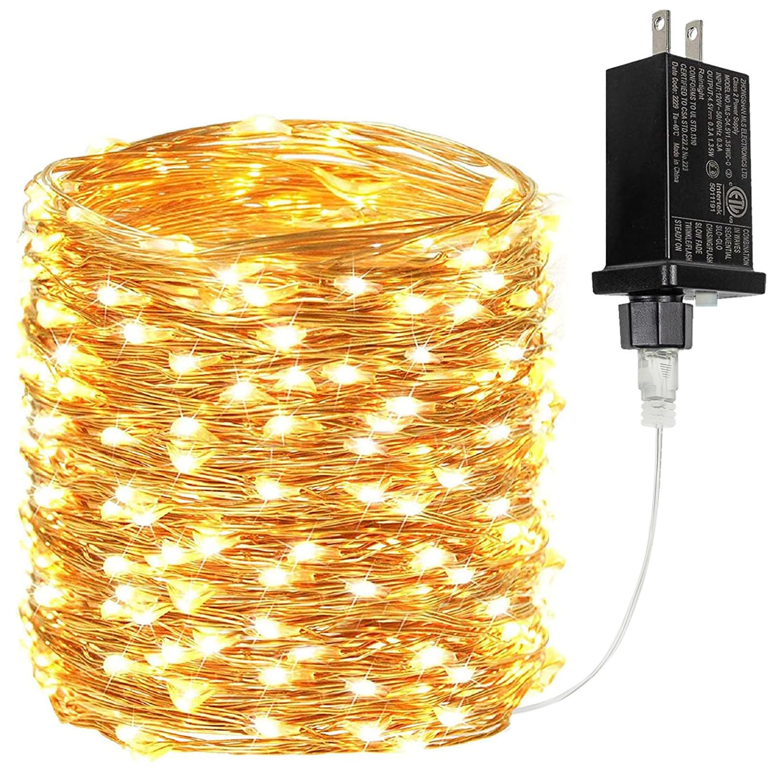 BHCLIGHT 99Ft 300 LED Fairy Lights, Waterproof, 8 Modes, Timer, Warm White, Indoor/Outdoor, Model MLS-D4.5V1.35WUC-O