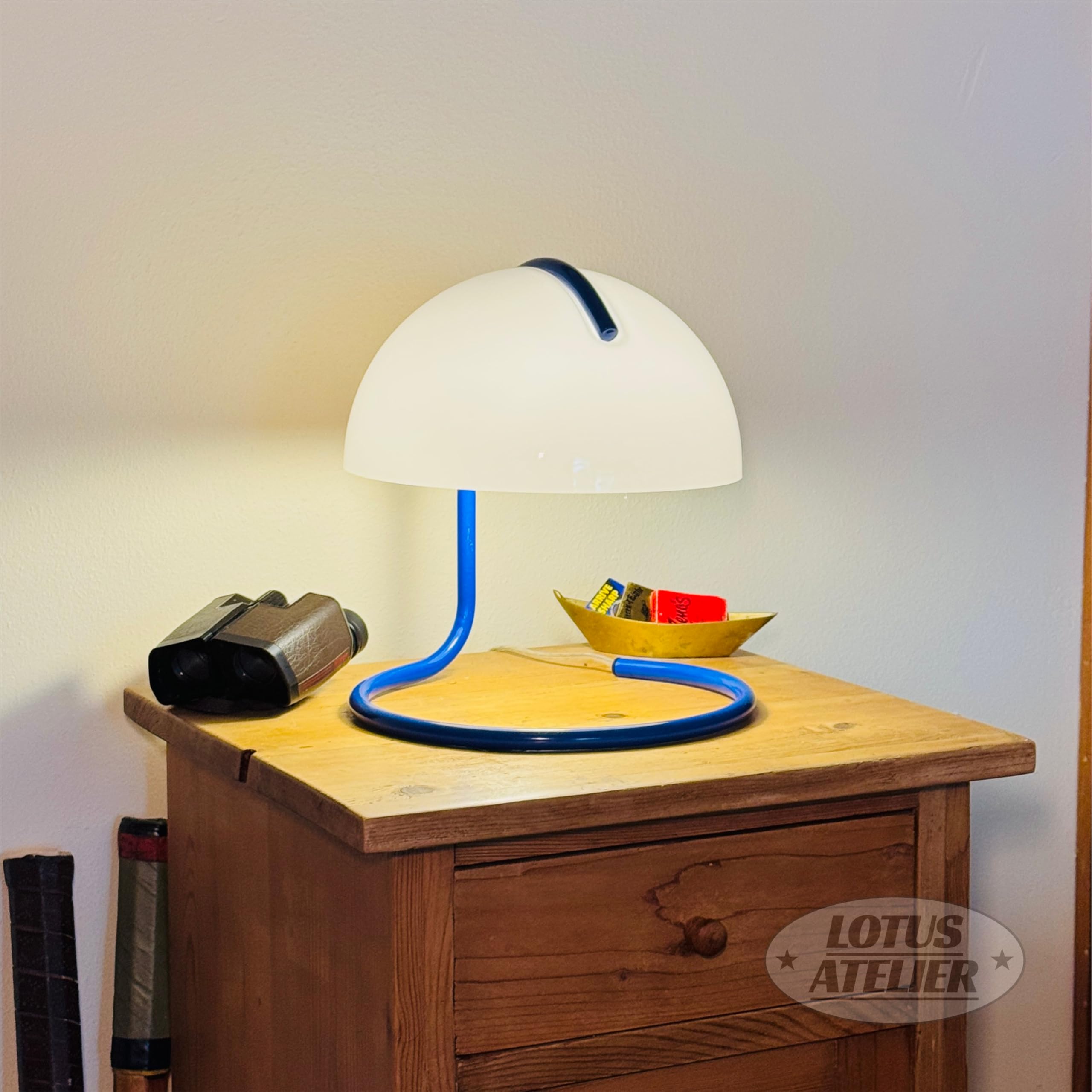 Lotus Atelier Blue Bauhaus Light | Retro Mushroom Table Lamp For Room Aesthetic Modern Lighting For Bedroom | Mid Century Modern | Living Room Decor & Bedroom Decor (10.5 H X 9.5 W) (Blue)