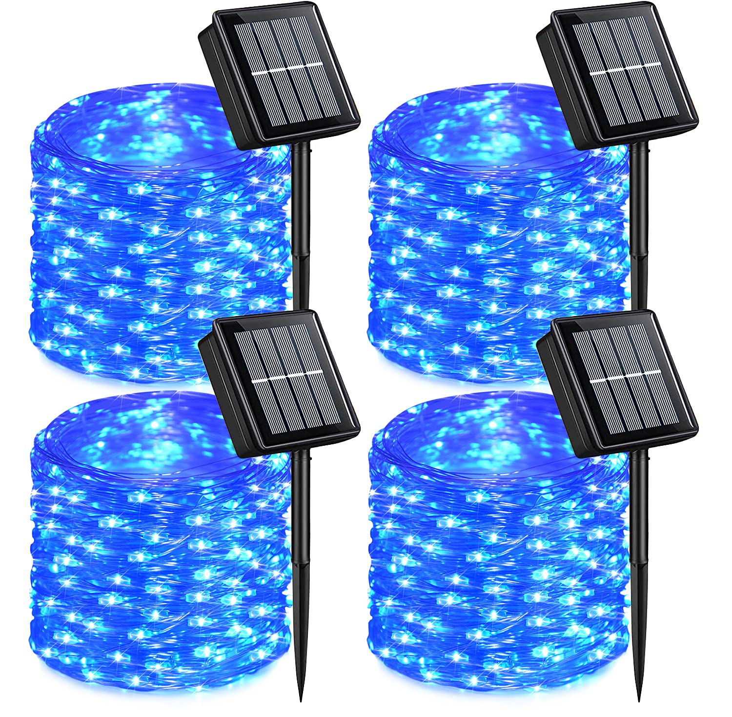 Qitong Blue Solar Fairy Lights 4 Pack, 33Ft 100 Led Waterproof String Lights For Outdoor Decor