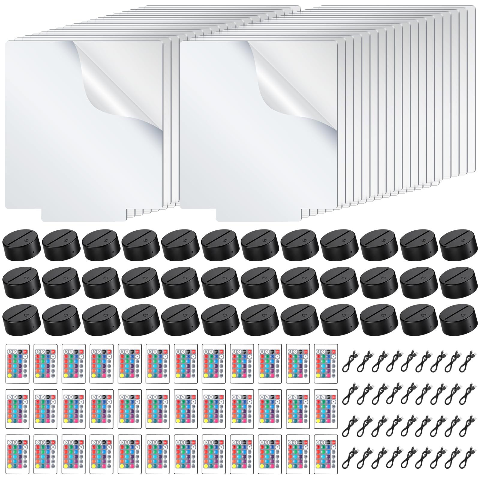 VIHOSE 36 Sets 3D Night LED Light Base Including 36 Square Acrylic Light Base 36 Clear Blank Acrylic Sheets 36 Remote Controls 3