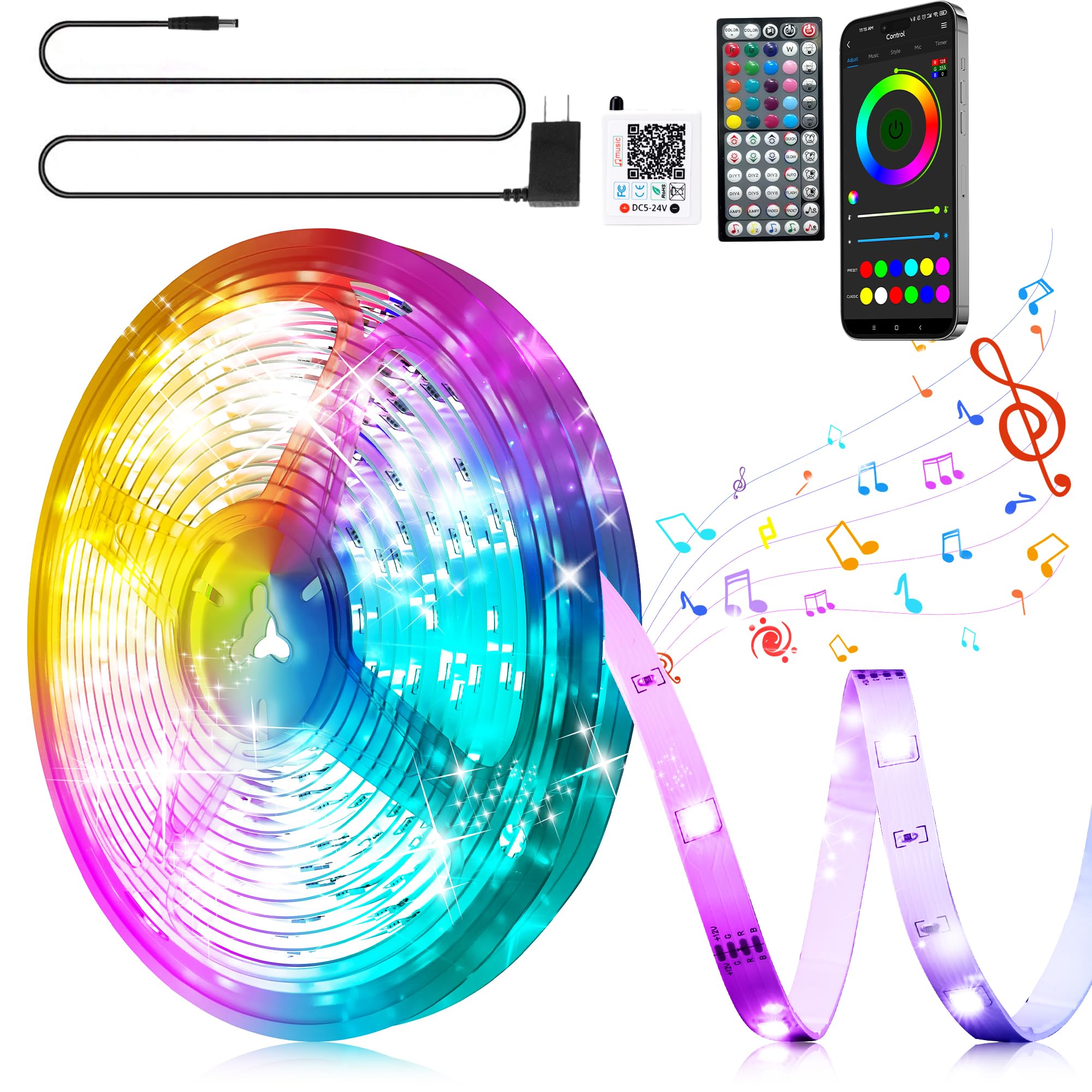 GANZQH Led Lights for Bedroom 100ft, RGB Music Sync Led Strip Lights, Color Changing Led Light Strip with Remote & App Control, 