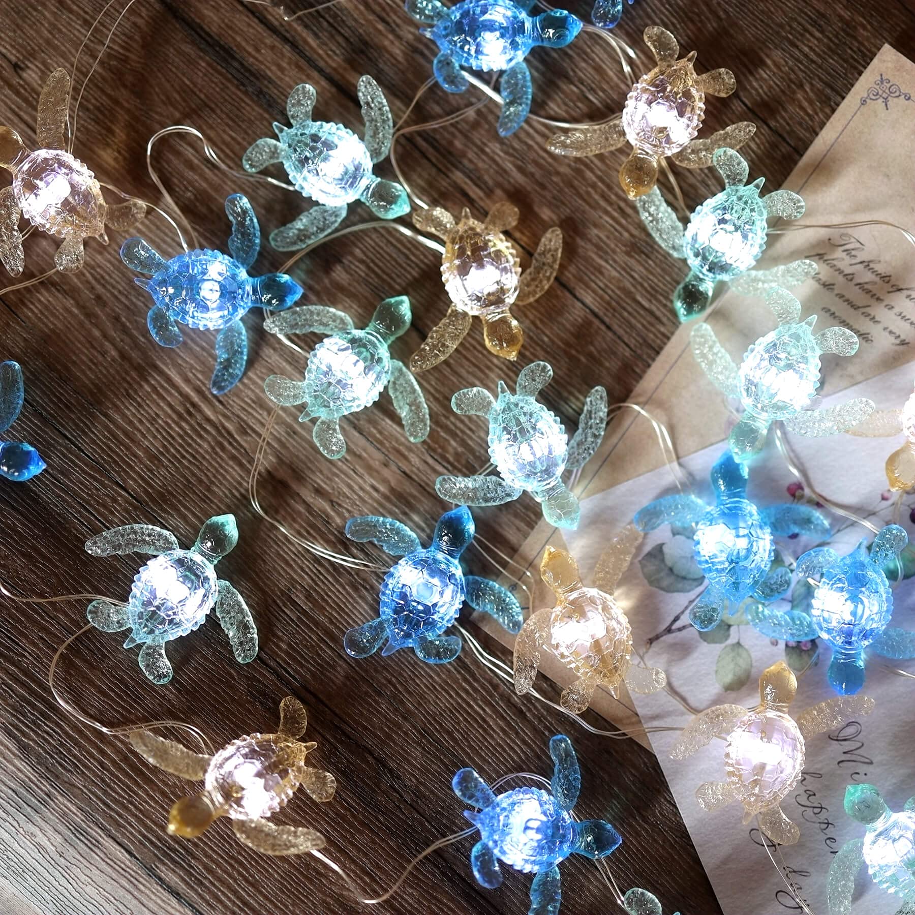 Jashika- Sea Turtle Decorative Lights- Ocean Themed String Lights -10Ft 30 Leds-Usb Plug-In -Battery Pack - Remote Control -Baby Shower- Bathroom- Christmas -Beach-Party Decor