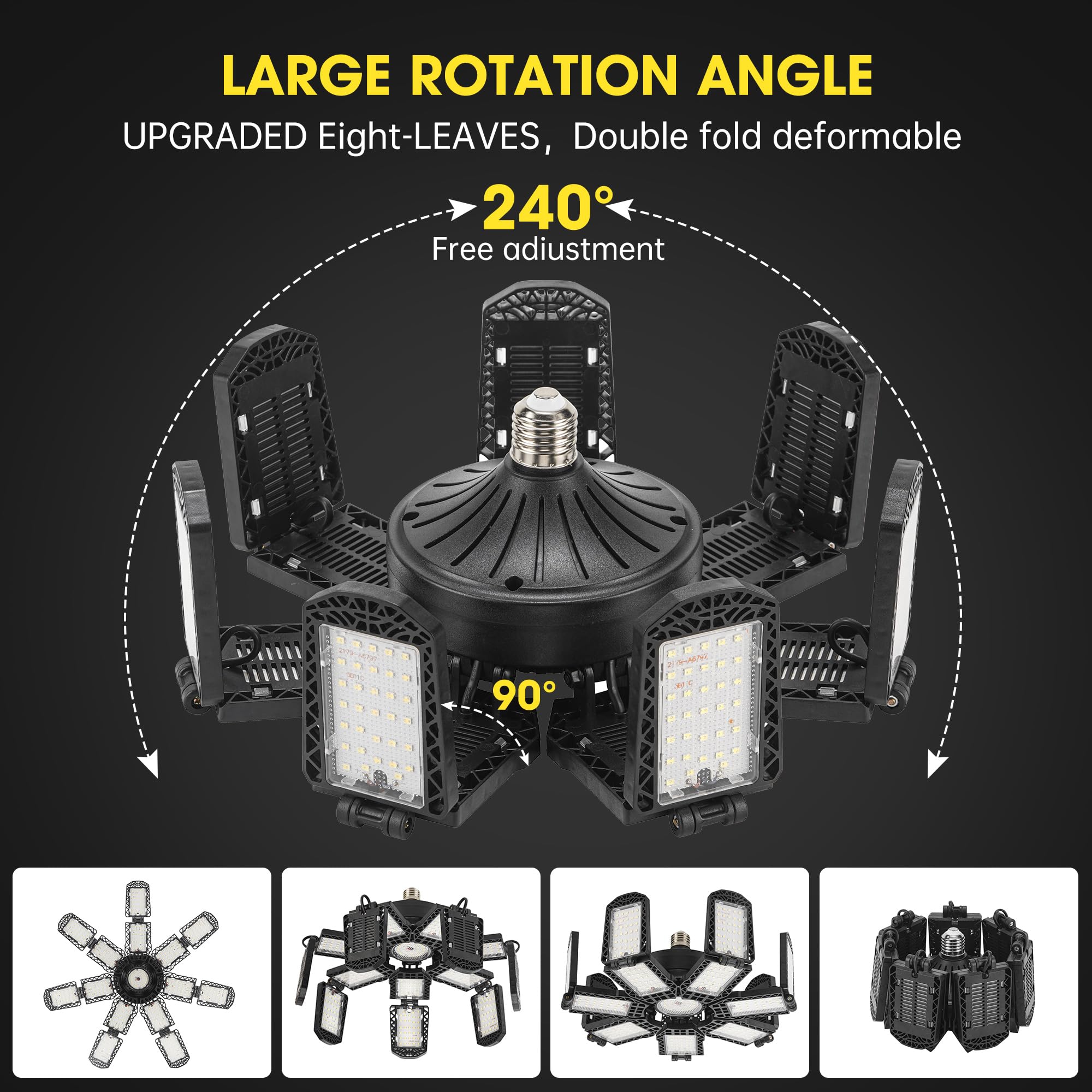 Pinsai Led Garage Light,Super Bright Screw In E26/E27 Ceiling Shop Work Lamp, 300W 30000 Lumen Deformable Basement Bulb Fixture