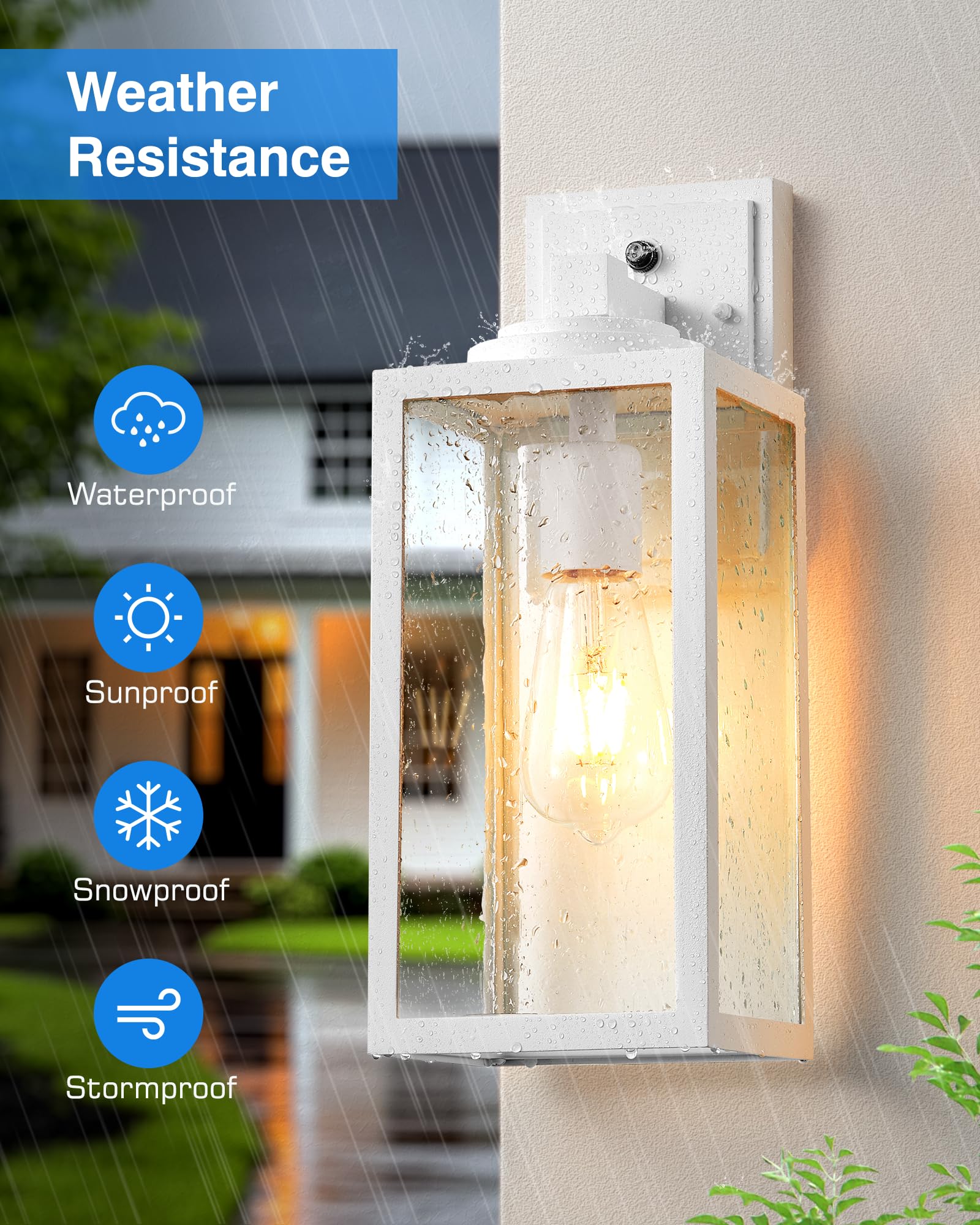 Vianis 14.5'' Dusk To Dawn Outdoor Lighting, White Exterior Light Fixtures With Tempered Seeded Glass, Waterproof Outdoor Wall L