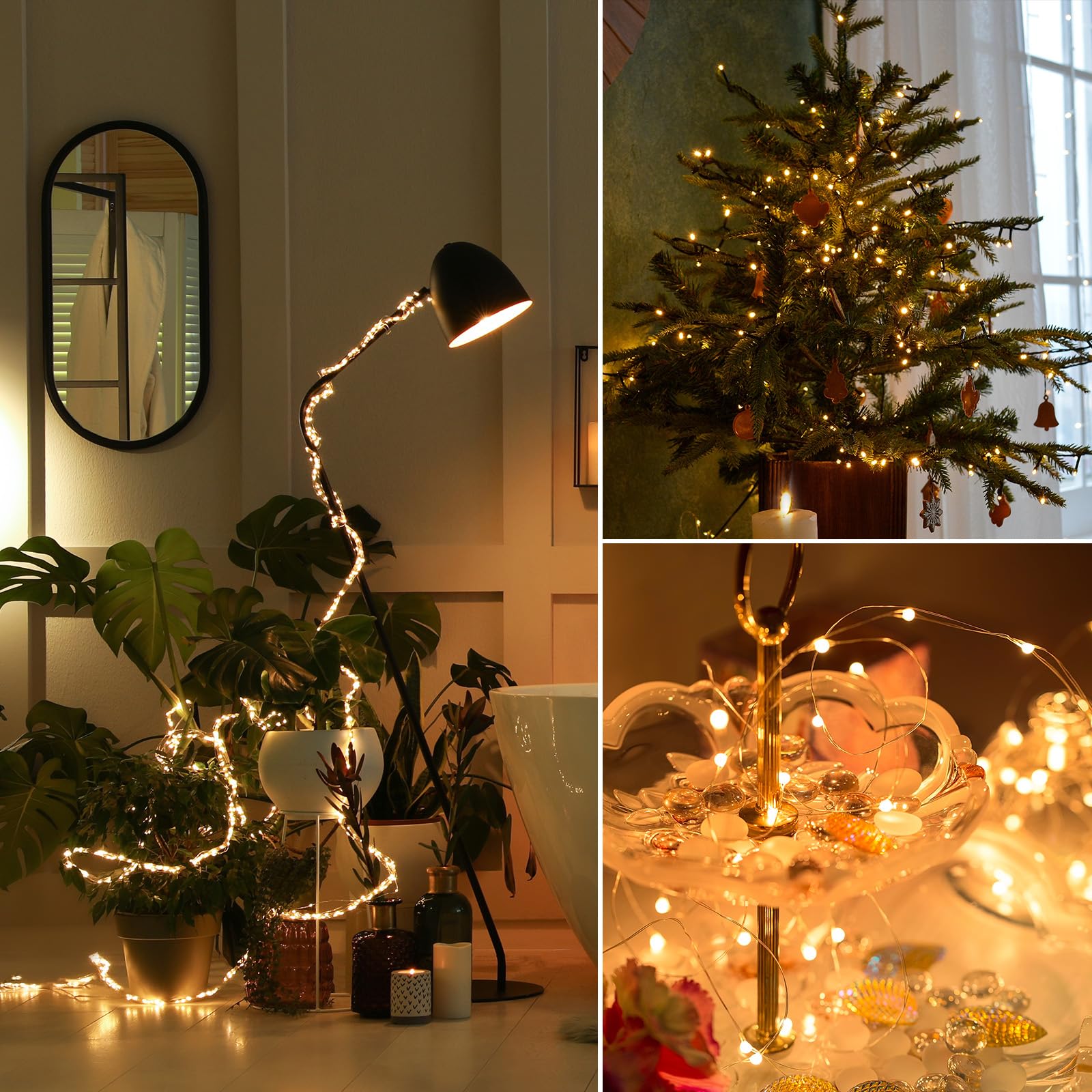 Ariceleo 33 Ft Fairy Lights, 100 LED Waterproof Copper Wire, Warm White, Model QC-DC-100L, Indoor Outdoor Decoration
