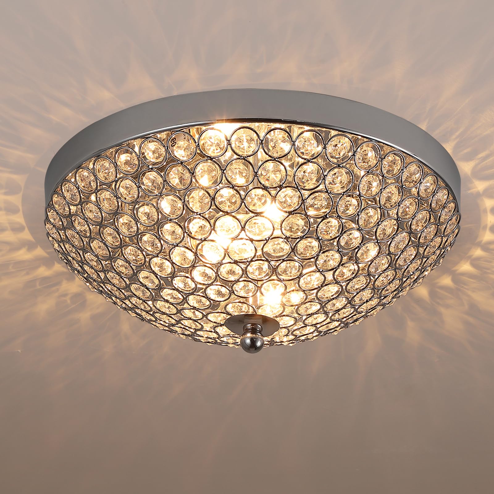 Litaddscen Modern Chrome Flush Mount Crystal Ceiling Light,2-Light Crystal Chandelier Ceiling Lighting for Bedroom Living Room C