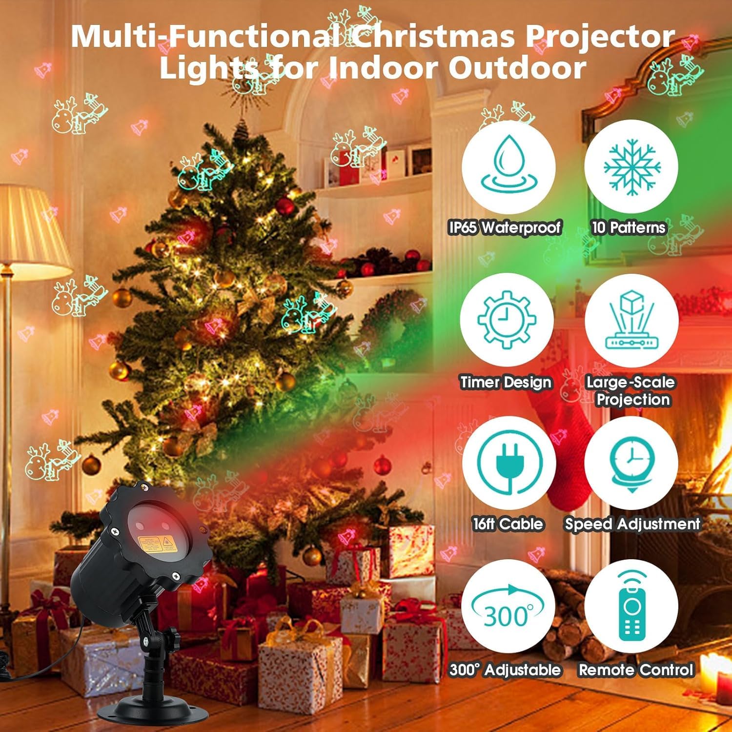 Christmas Projector Lights Outdoor, Waterproof Christmas Decorations Led Lights Projector With Remote Control Timer Indoor Firef