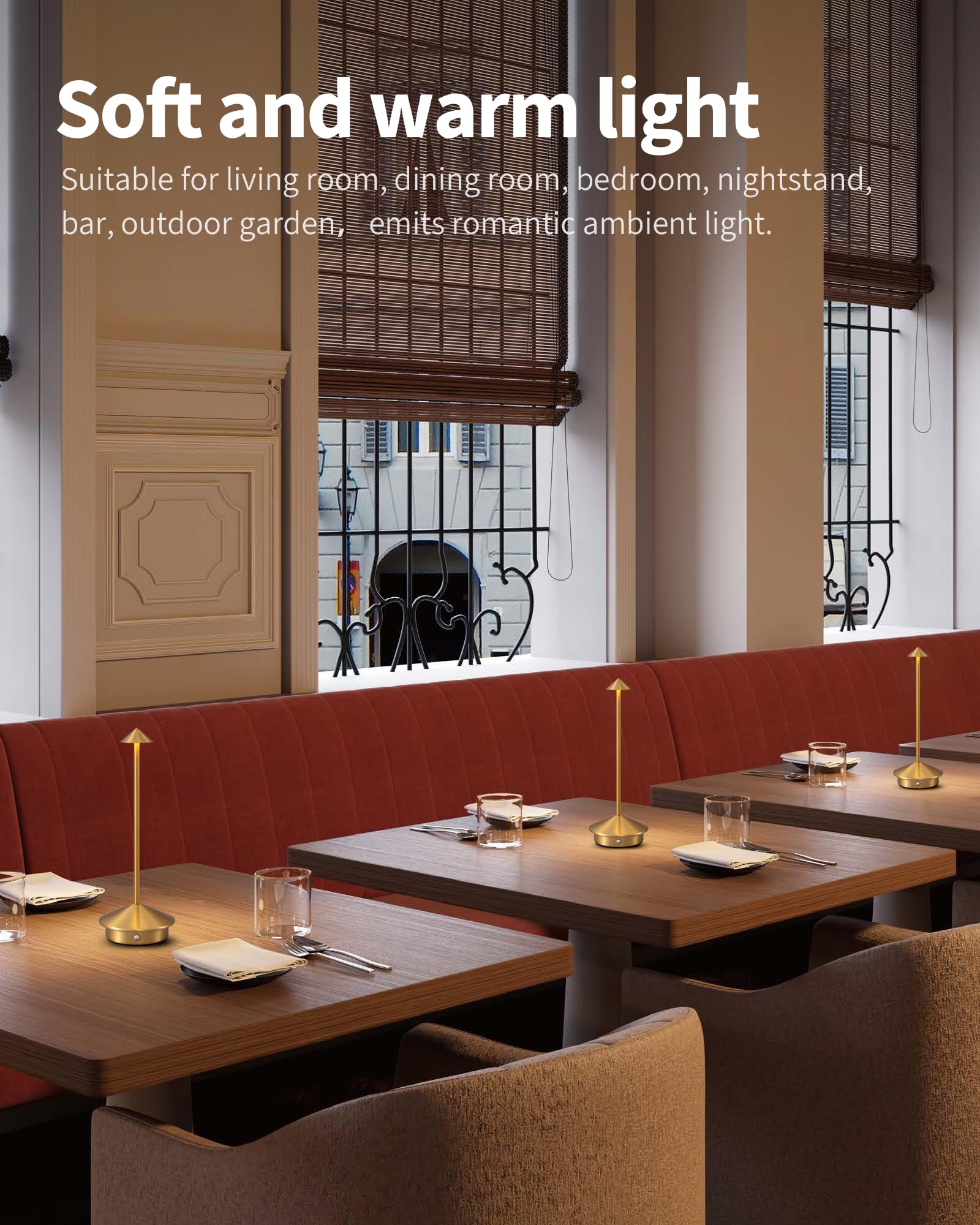 Newsee Cordless Table Lamp Set Of 2, Gold Led Desk Lamps With Rechargeable Battery, Portable Lighting