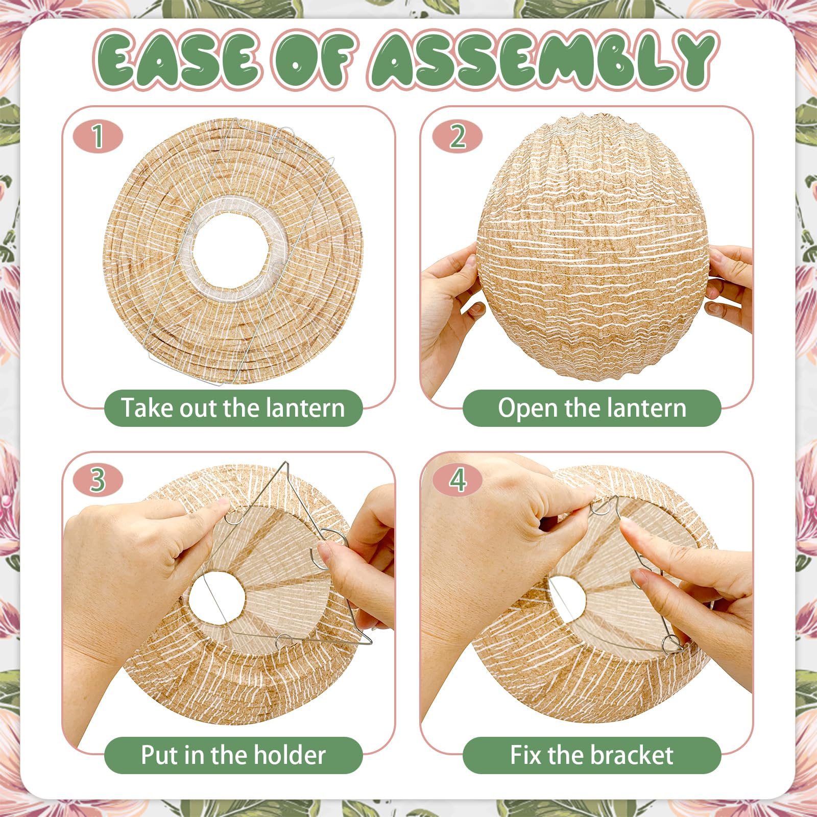 10Pcs 8 Boho Classroom Decor, Hanging Chinese Round Print Burlap Paper Lanterns for Classroom Ceiling Home Patio Neutral Baby Sh