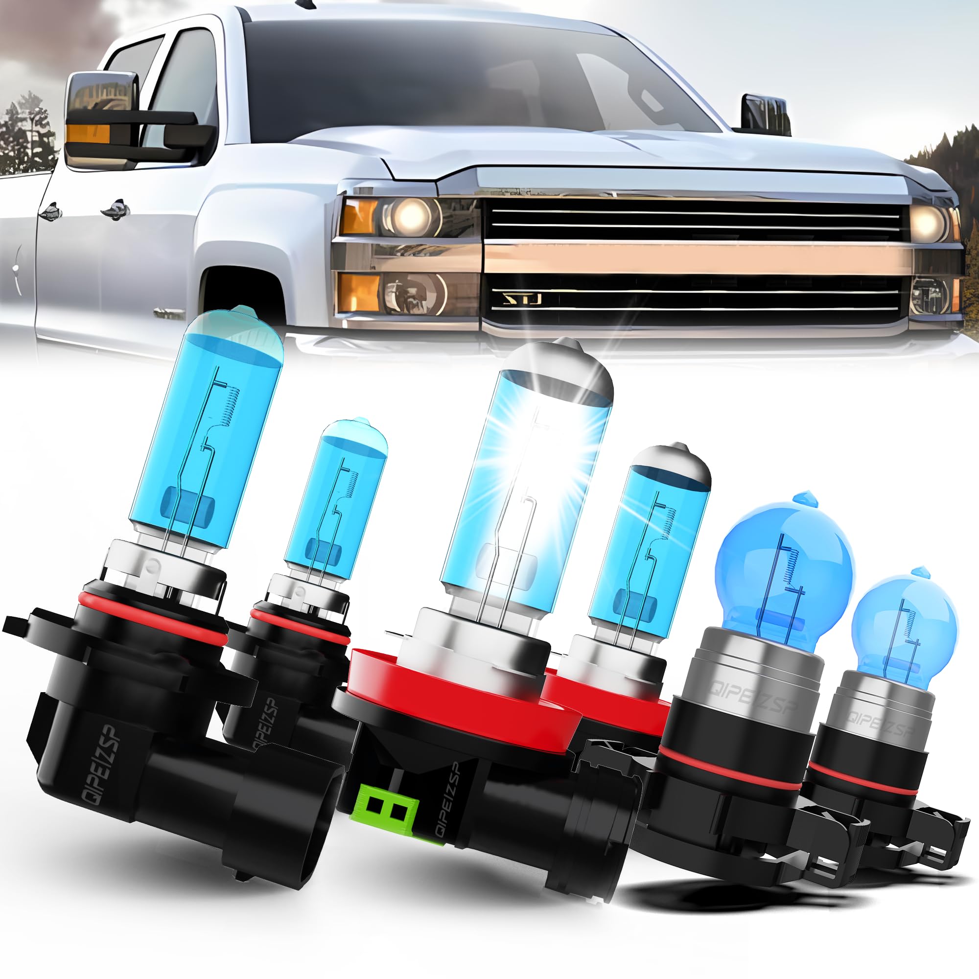 QIPEIZSP compatible with Chevy Chevrolet Silverado 1500 2500 HD 3500 HD (2007-2015) Lights Headlight Bulbs, 9005/HB3/H10 + H11/H
